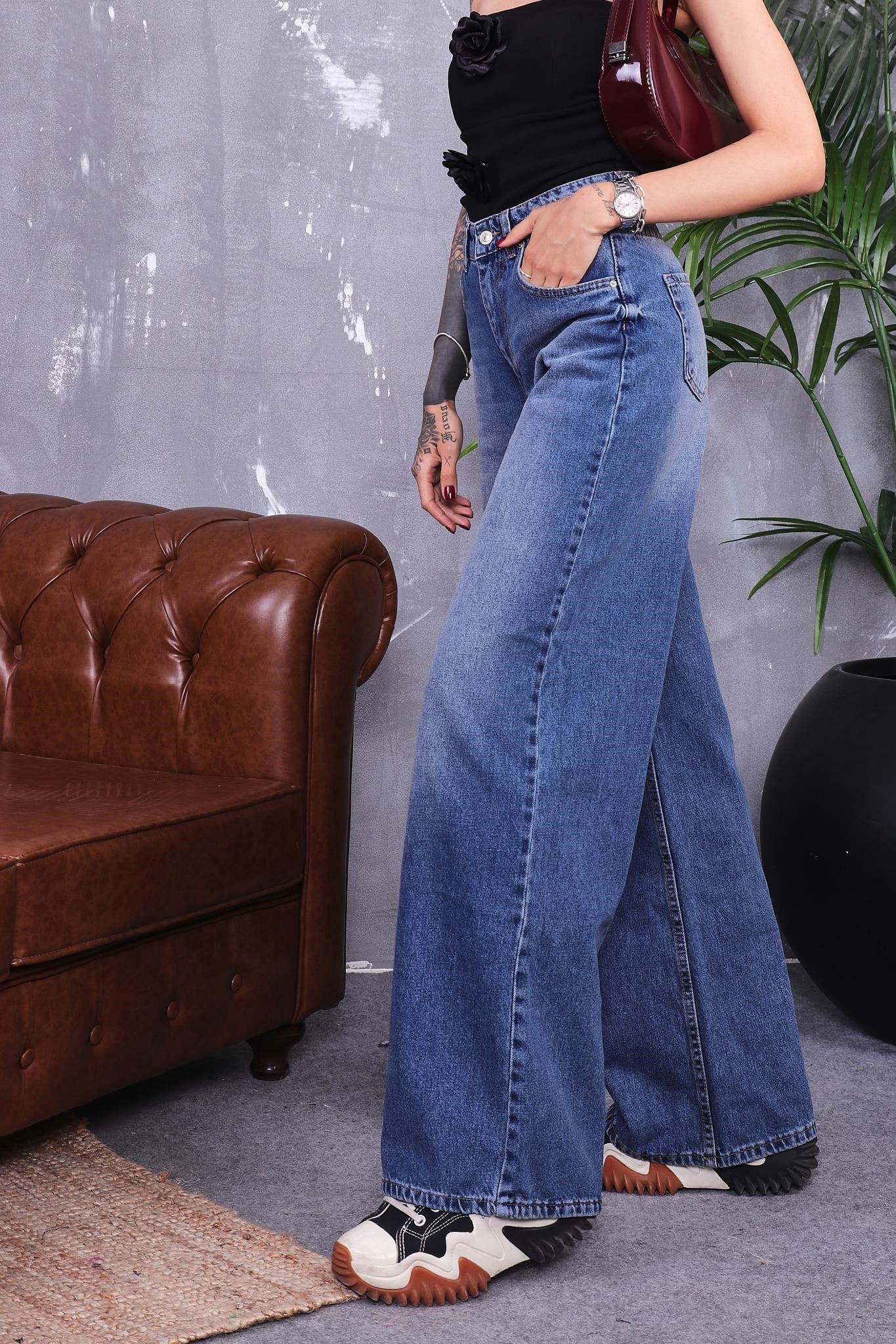 Baggy Kalıp Palozzo Jean Pantolon