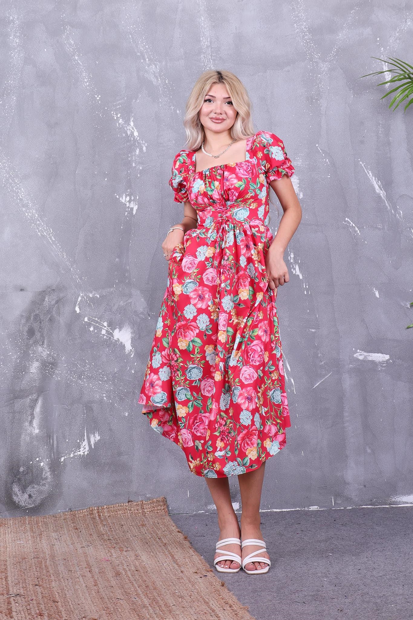 Beli Bağcıklı Poplin Kumaş Elbise
