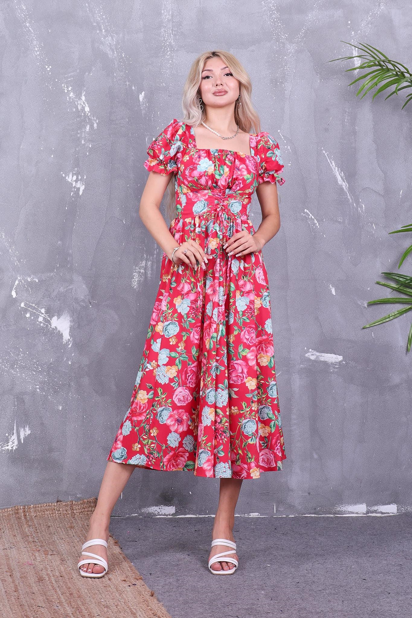 Beli Bağcıklı Poplin Kumaş Elbise