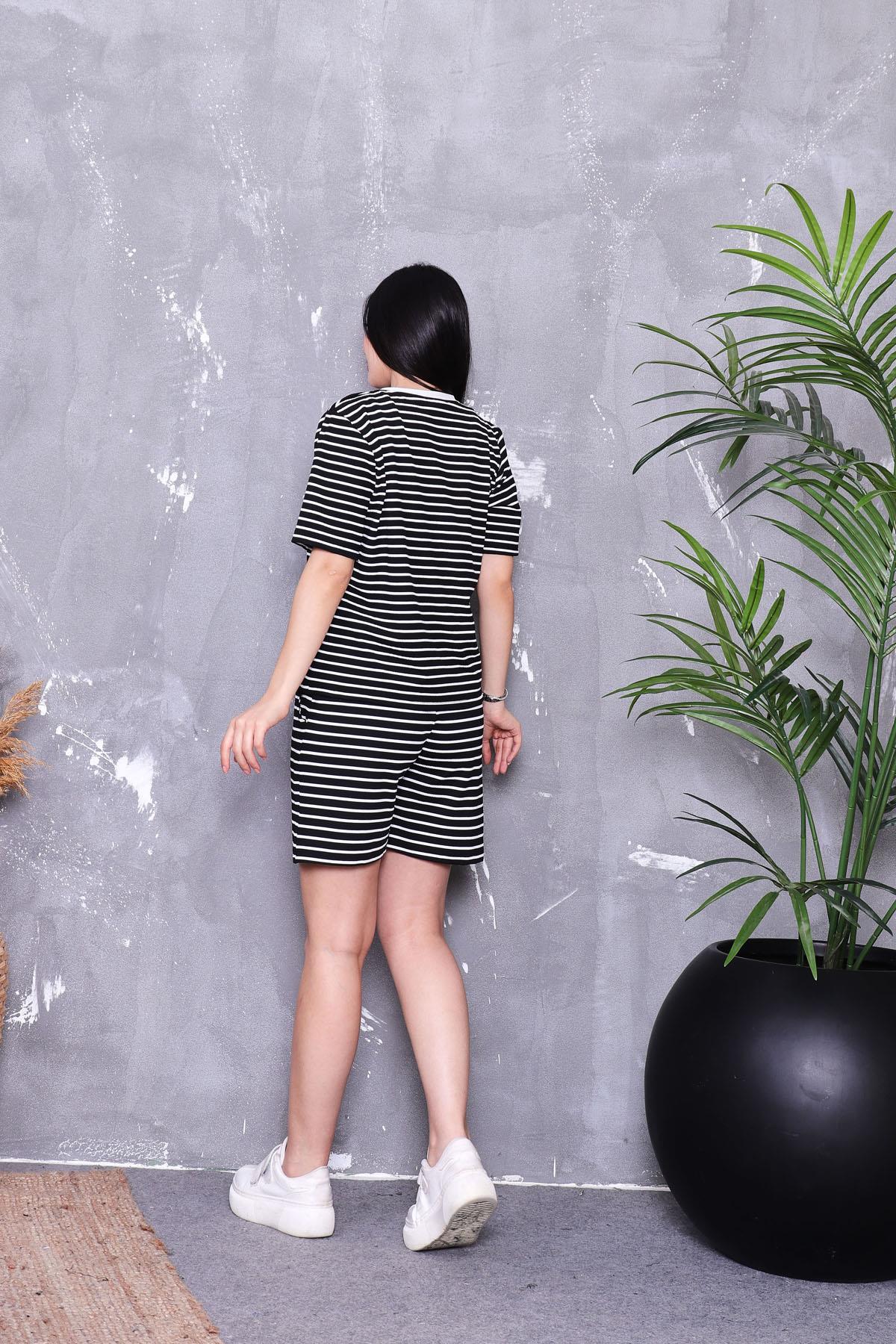 Çizgili Oversize Şort Takım