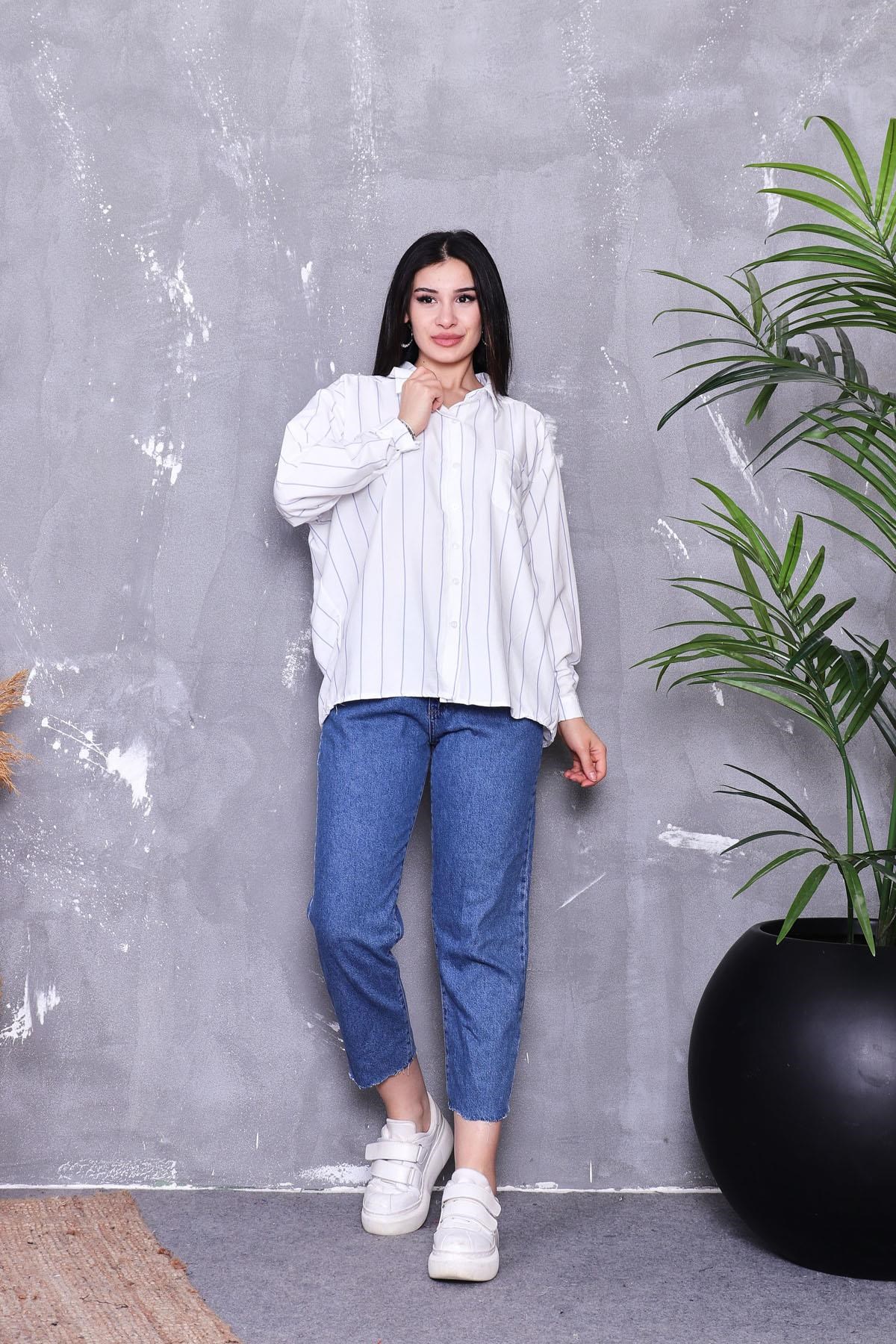 Çizgili Oversize Tensel Gömlek