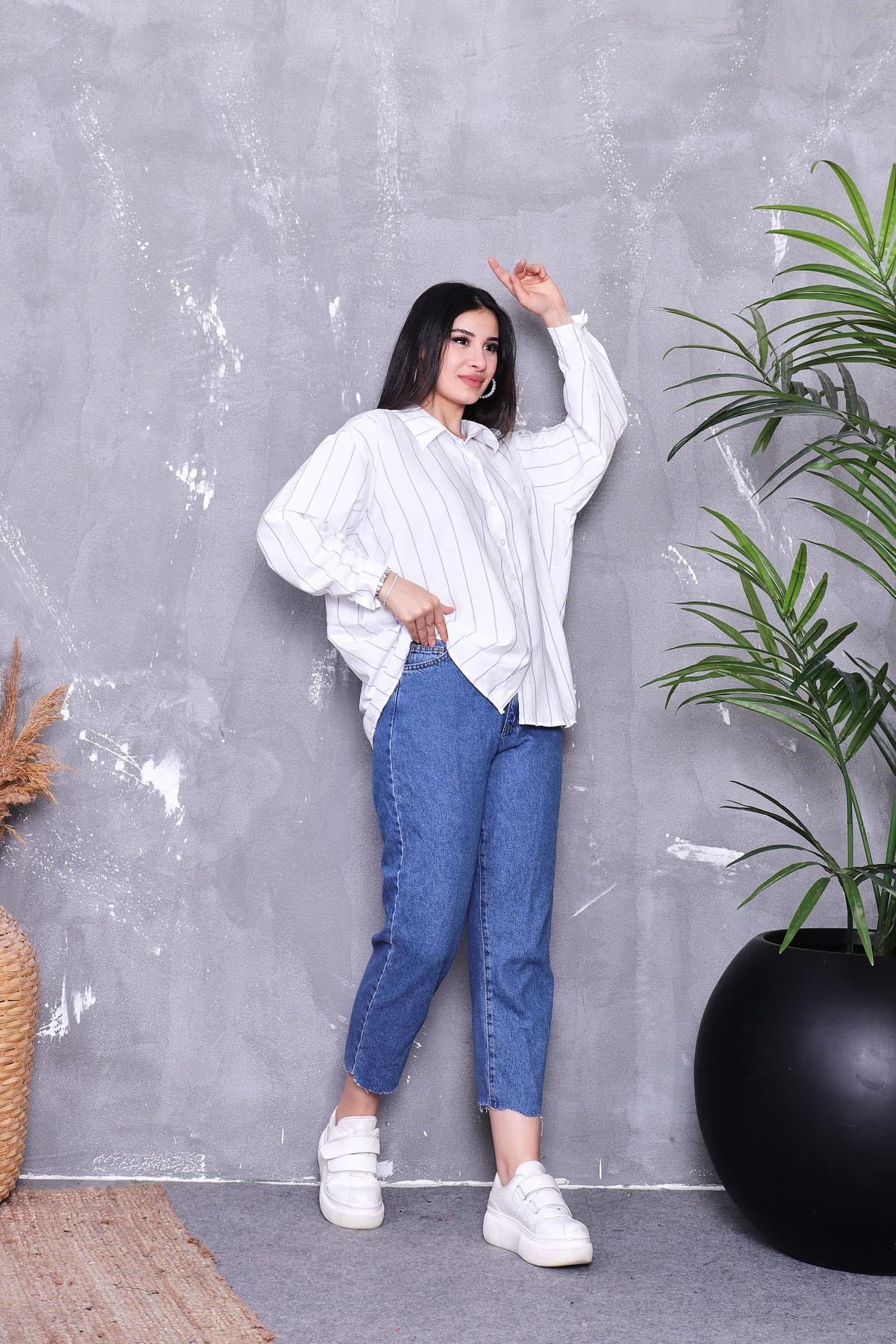 Çizgili Oversize Tensel Gömlek