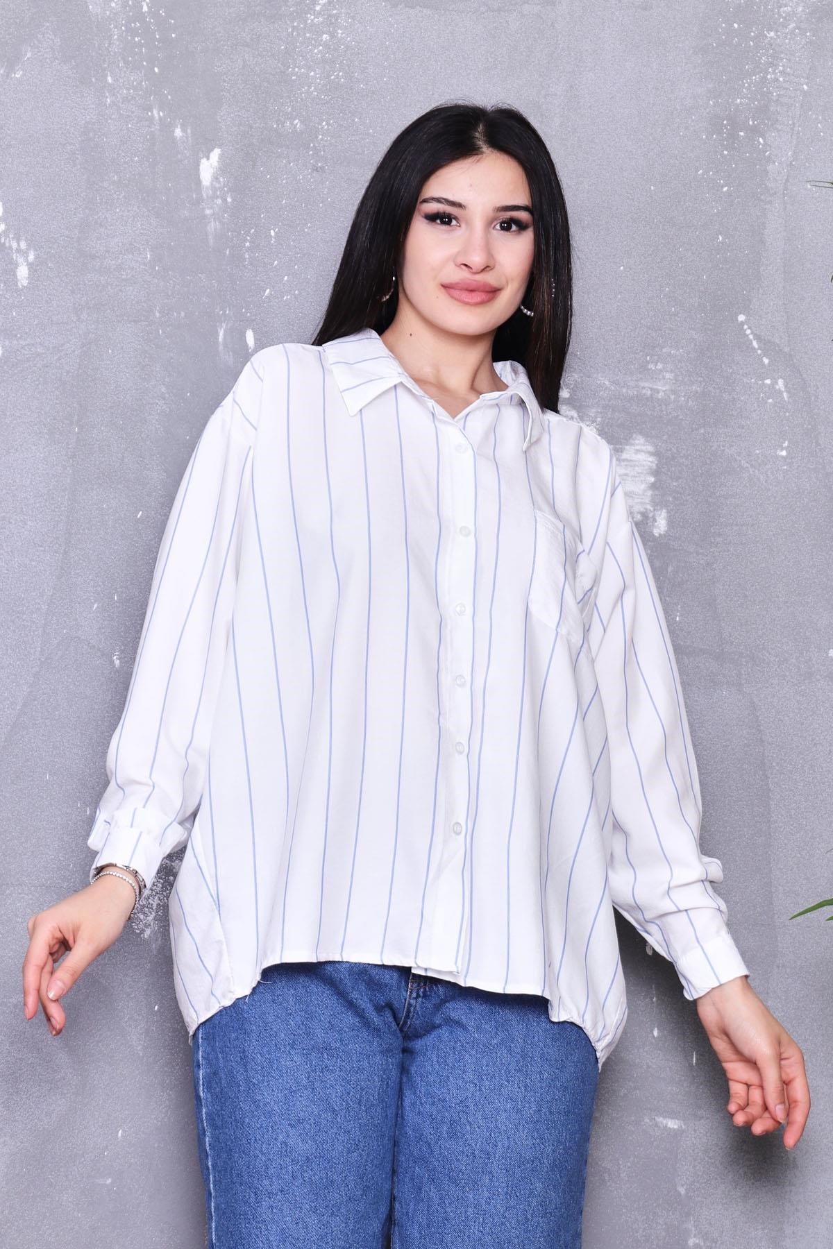 Çizgili Oversize Tensel Gömlek