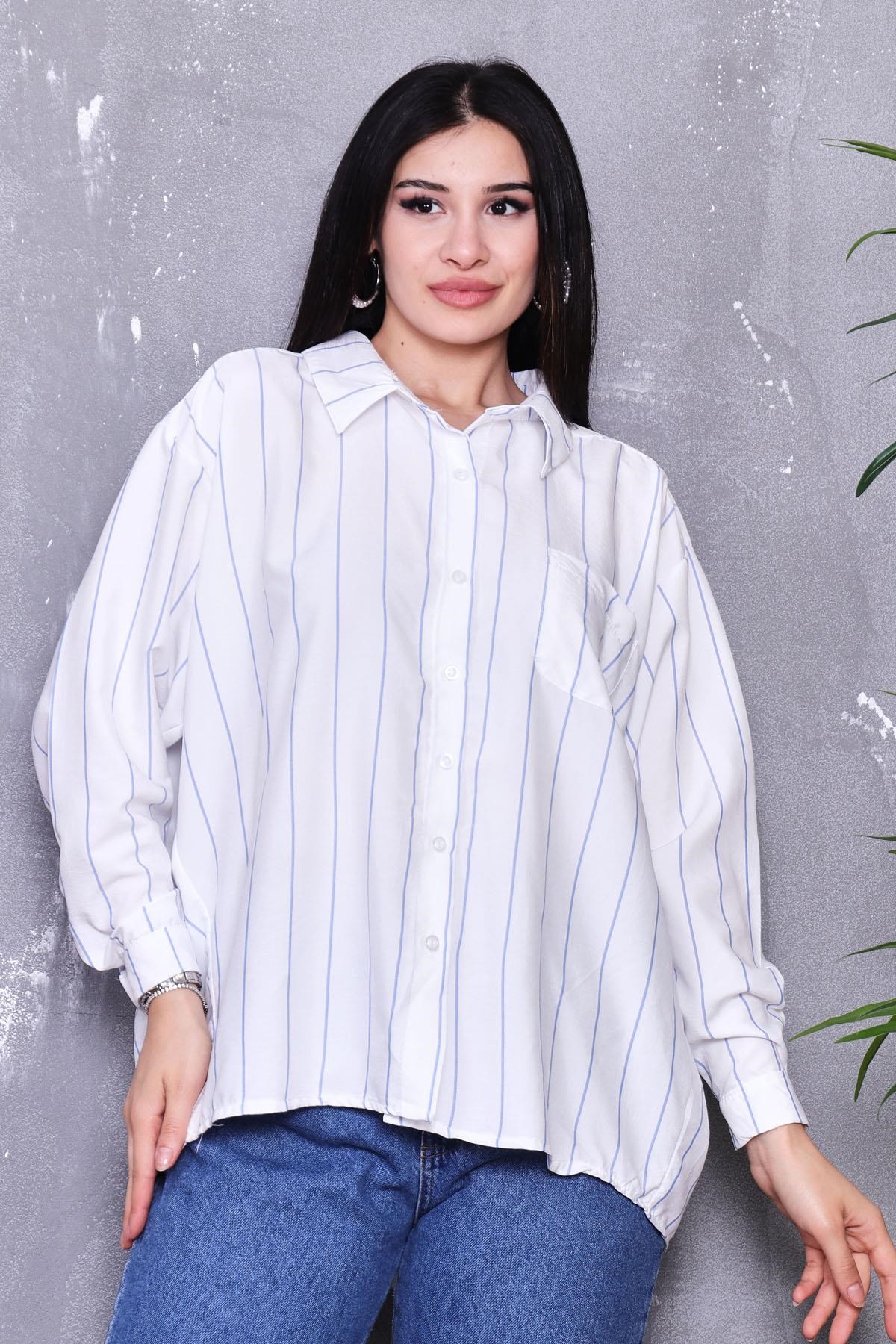 Çizgili Oversize Tensel Gömlek