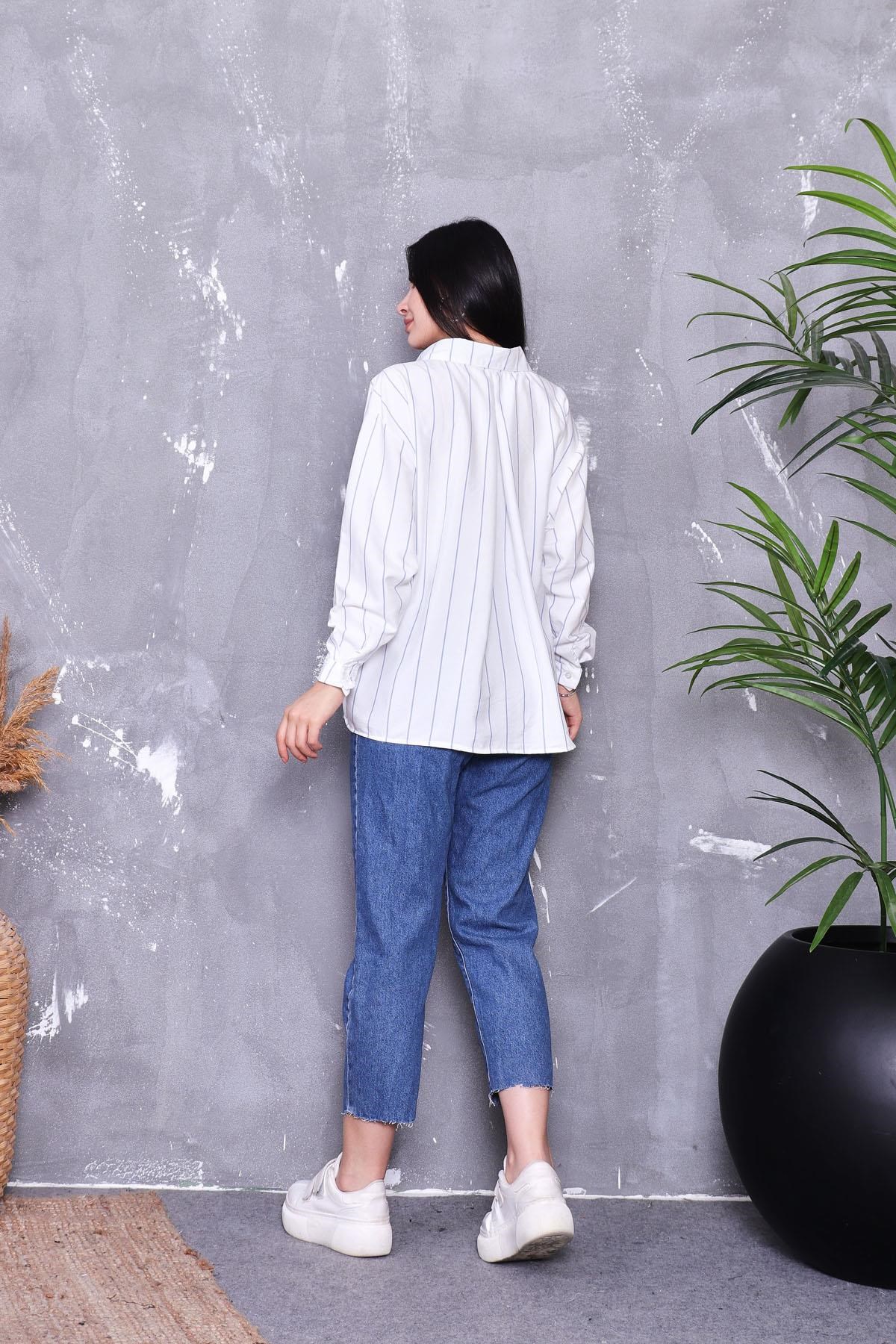 Çizgili Oversize Tensel Gömlek