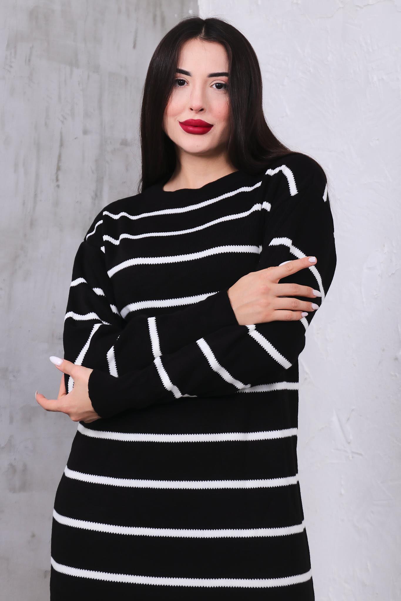 Çizgili Oversize Triko Elbise