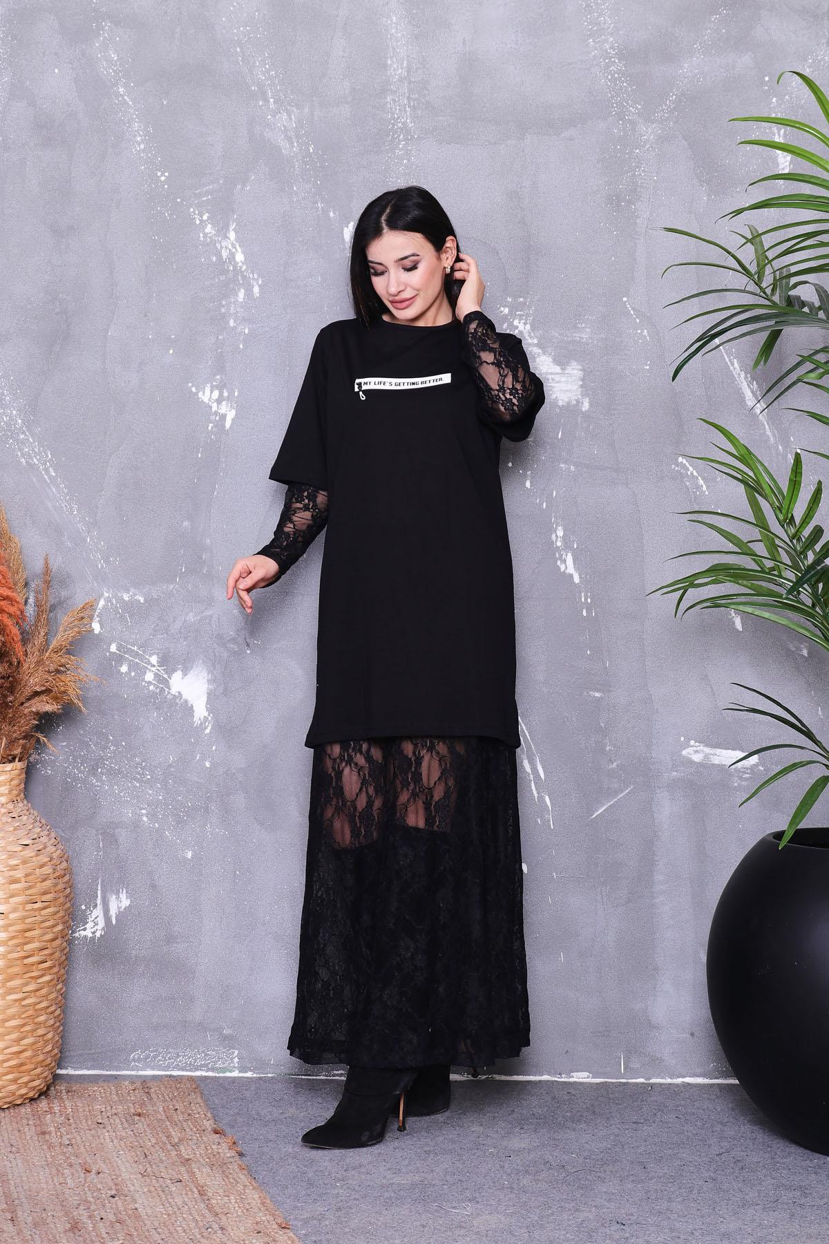 Dantel Tshirt İki Parça Elbise
