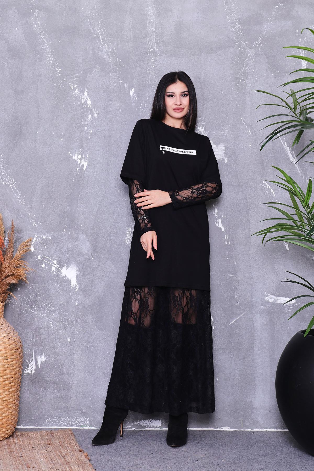 Dantel Tshirt İki Parça Elbise