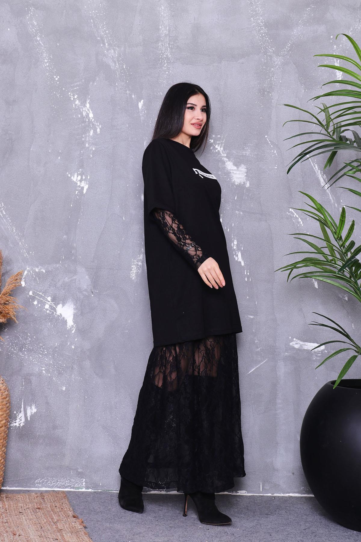 Dantel Tshirt İki Parça Elbise