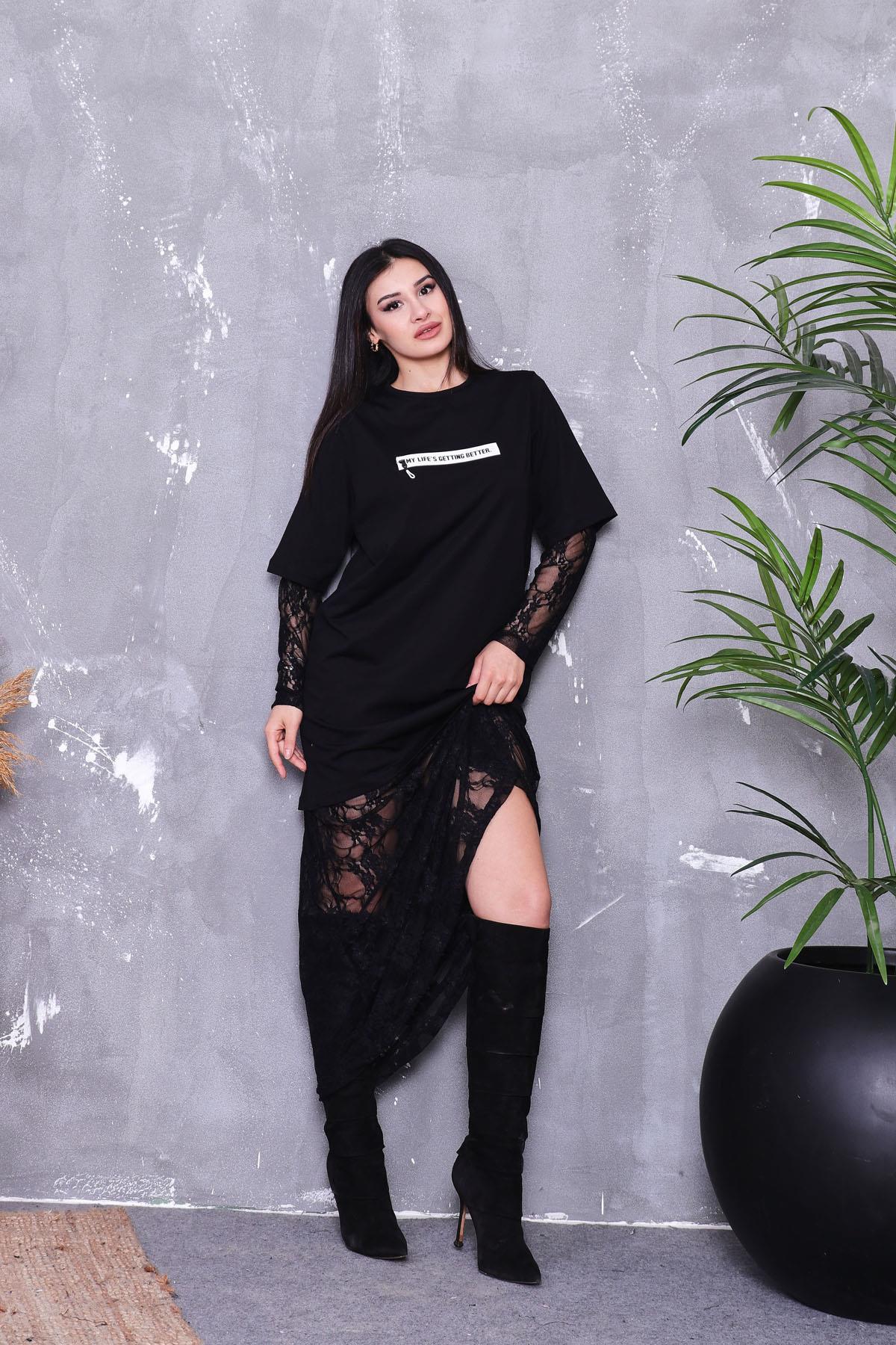 Dantel Tshirt İki Parça Elbise