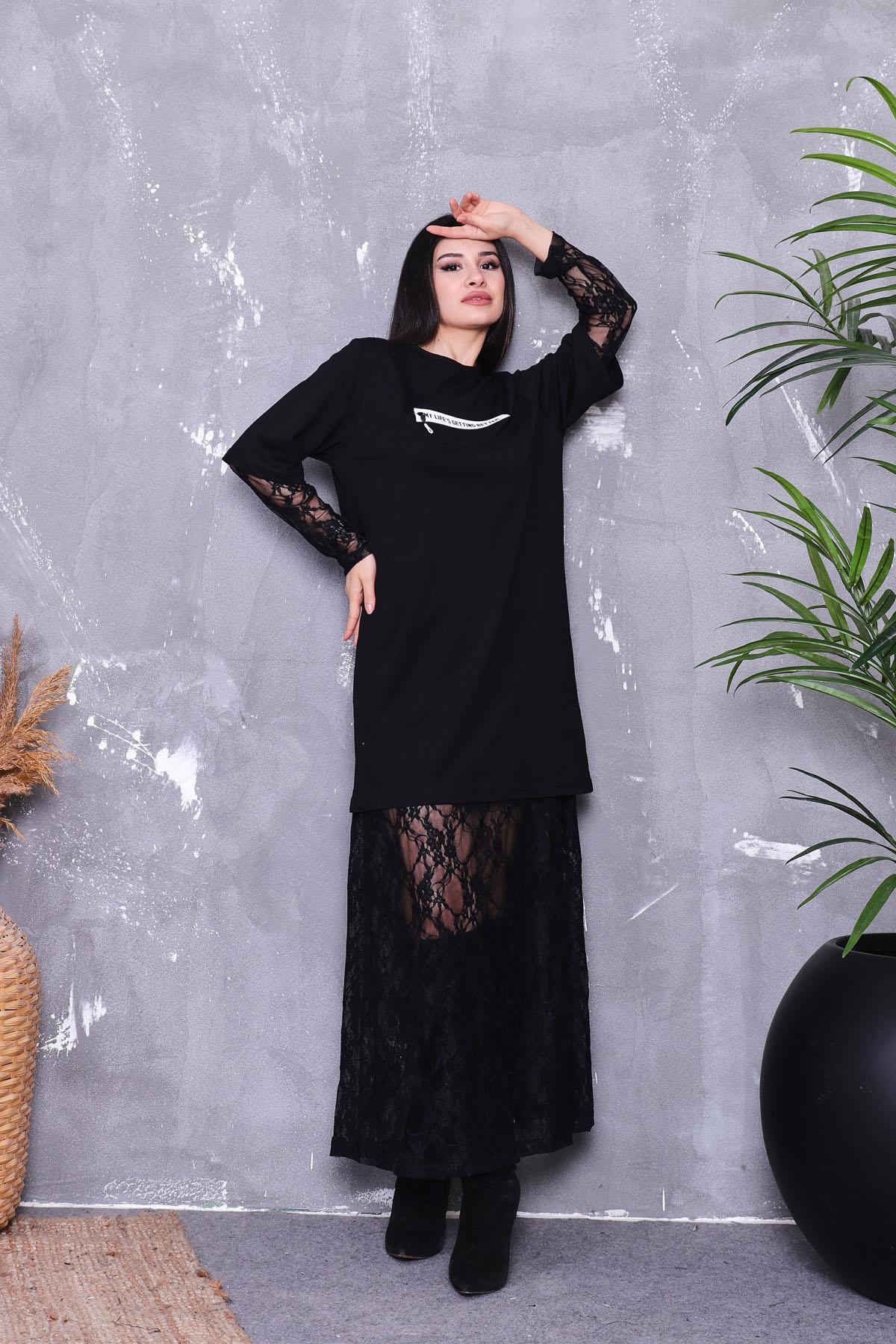 Dantel Tshirt İki Parça Elbise