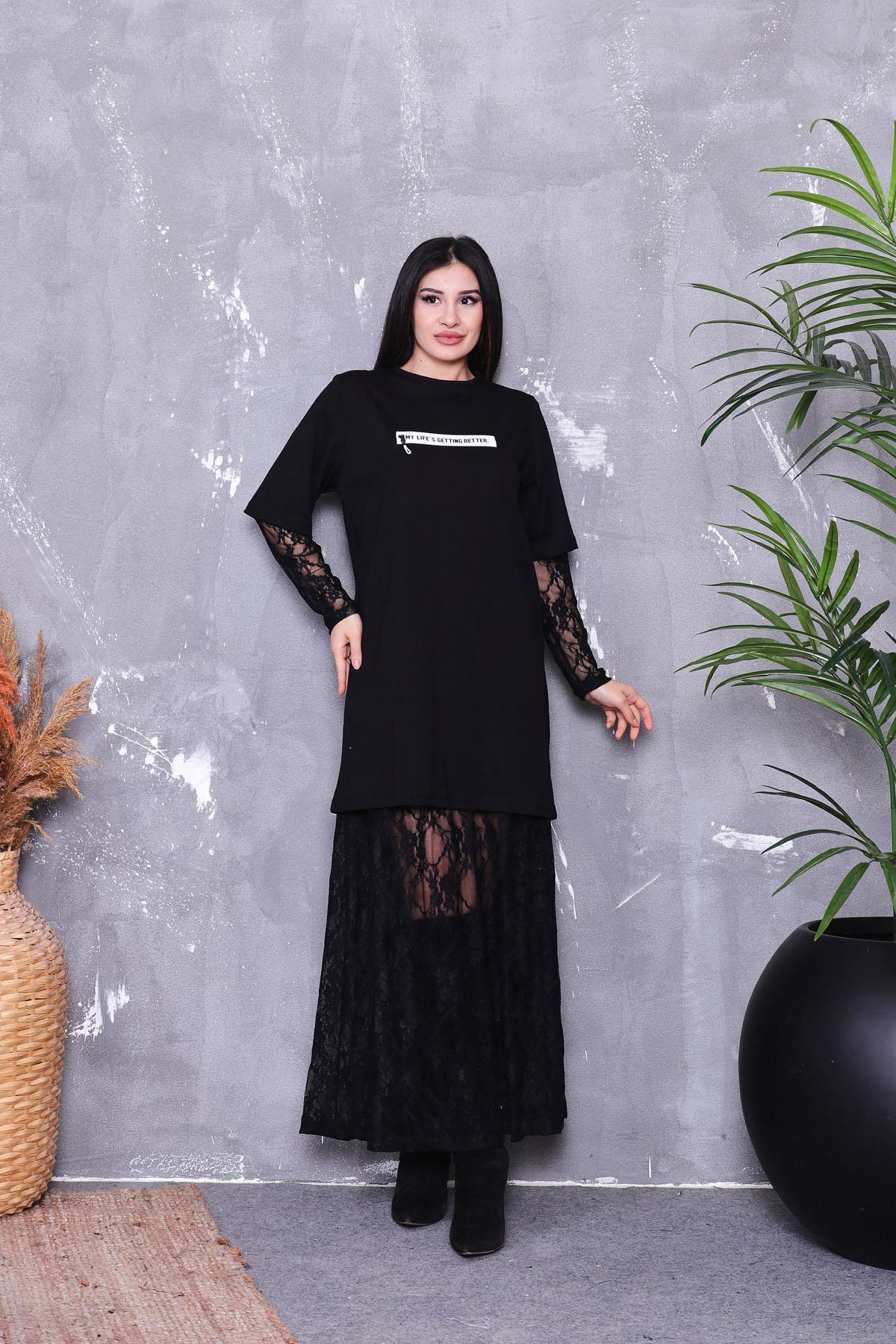 Dantel Tshirt İki Parça Elbise