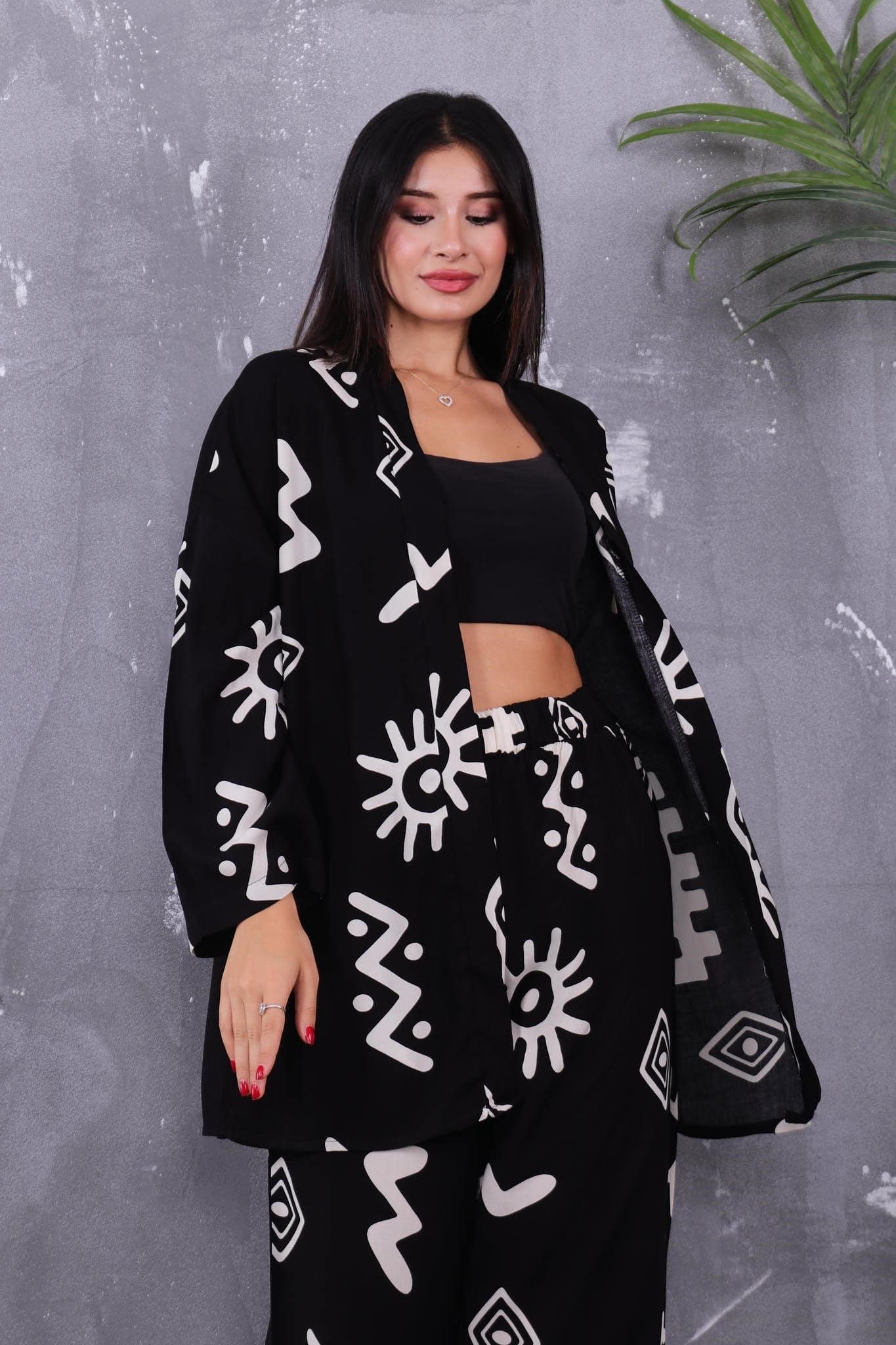Desenli Kimono Takım