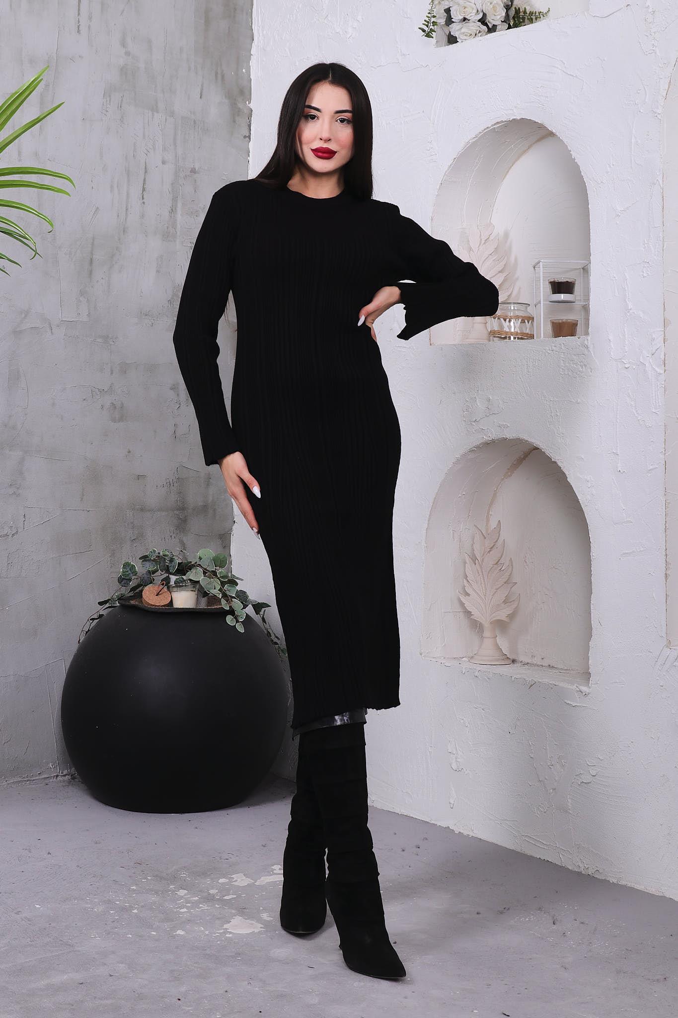 Fitilli Triko Basıc Elbise