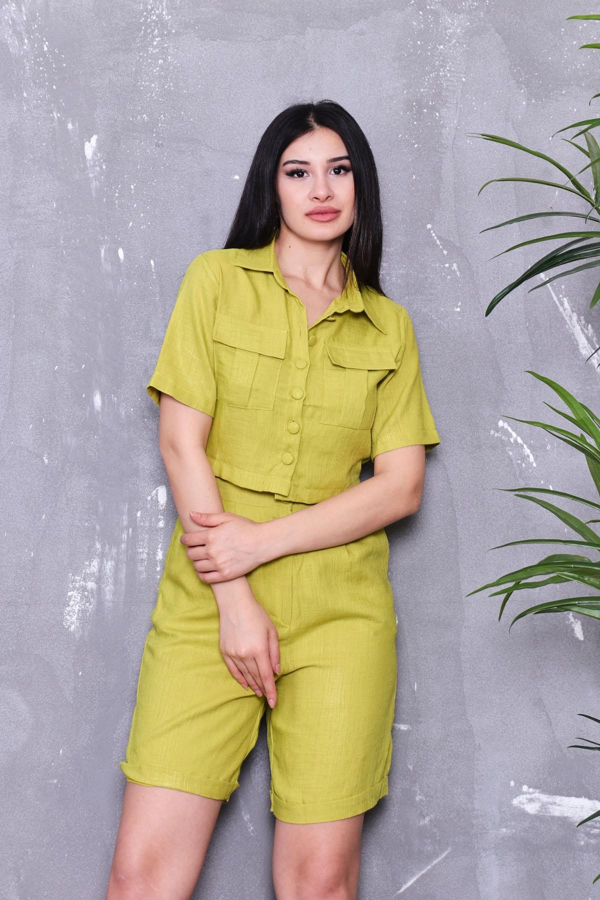 Gömleği Cepli Şortlu Takım