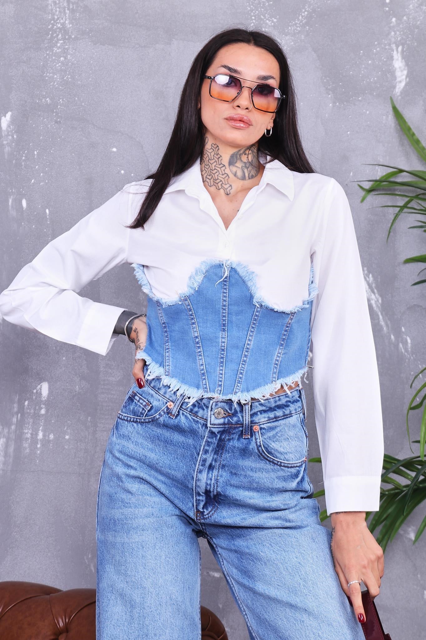 Jean Detaylı Gömlek Bluz