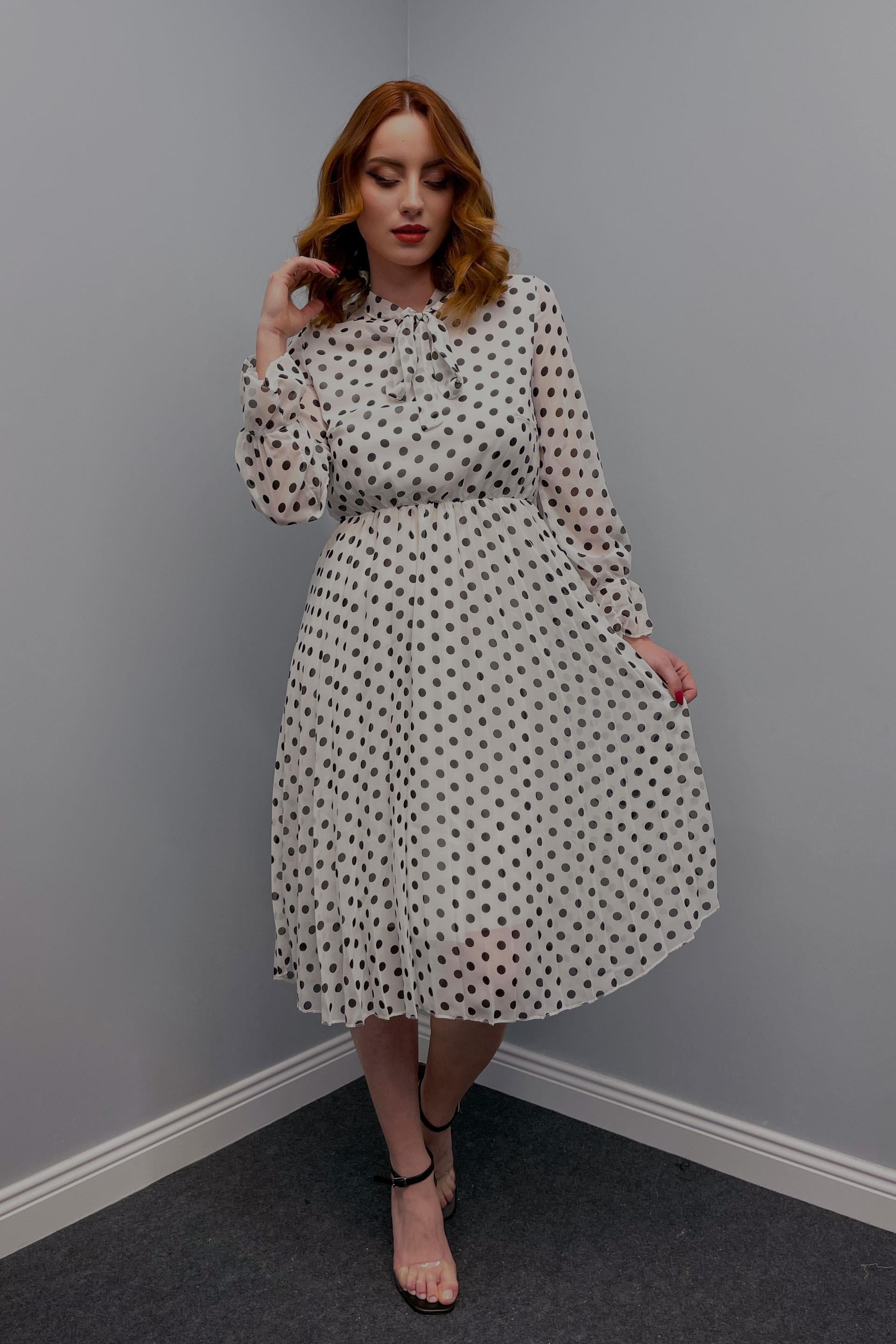 Kadın Beli Lastikli Şifon Elbise Puantiye