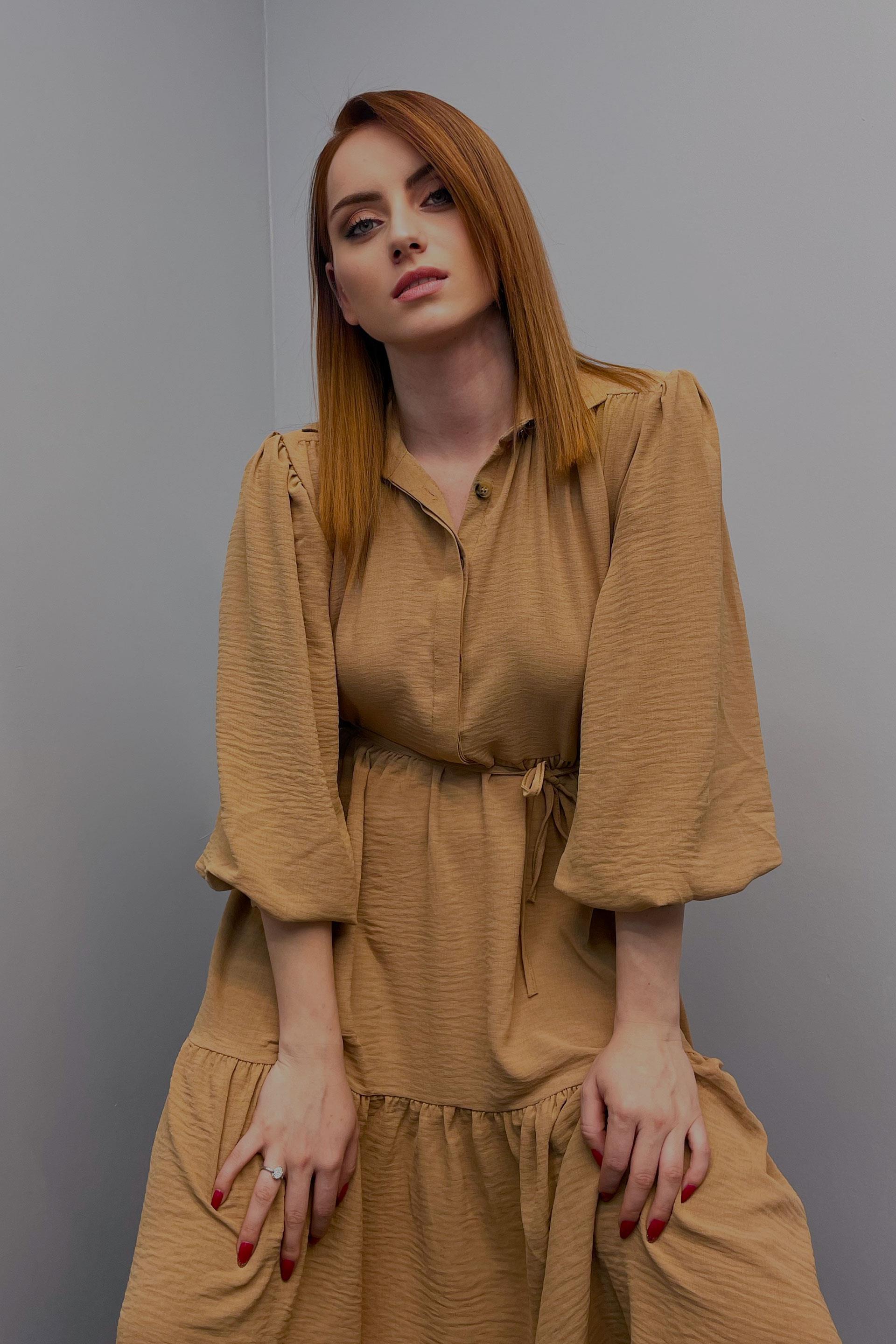 Kadın Önü Düğmeli Elbise Camel