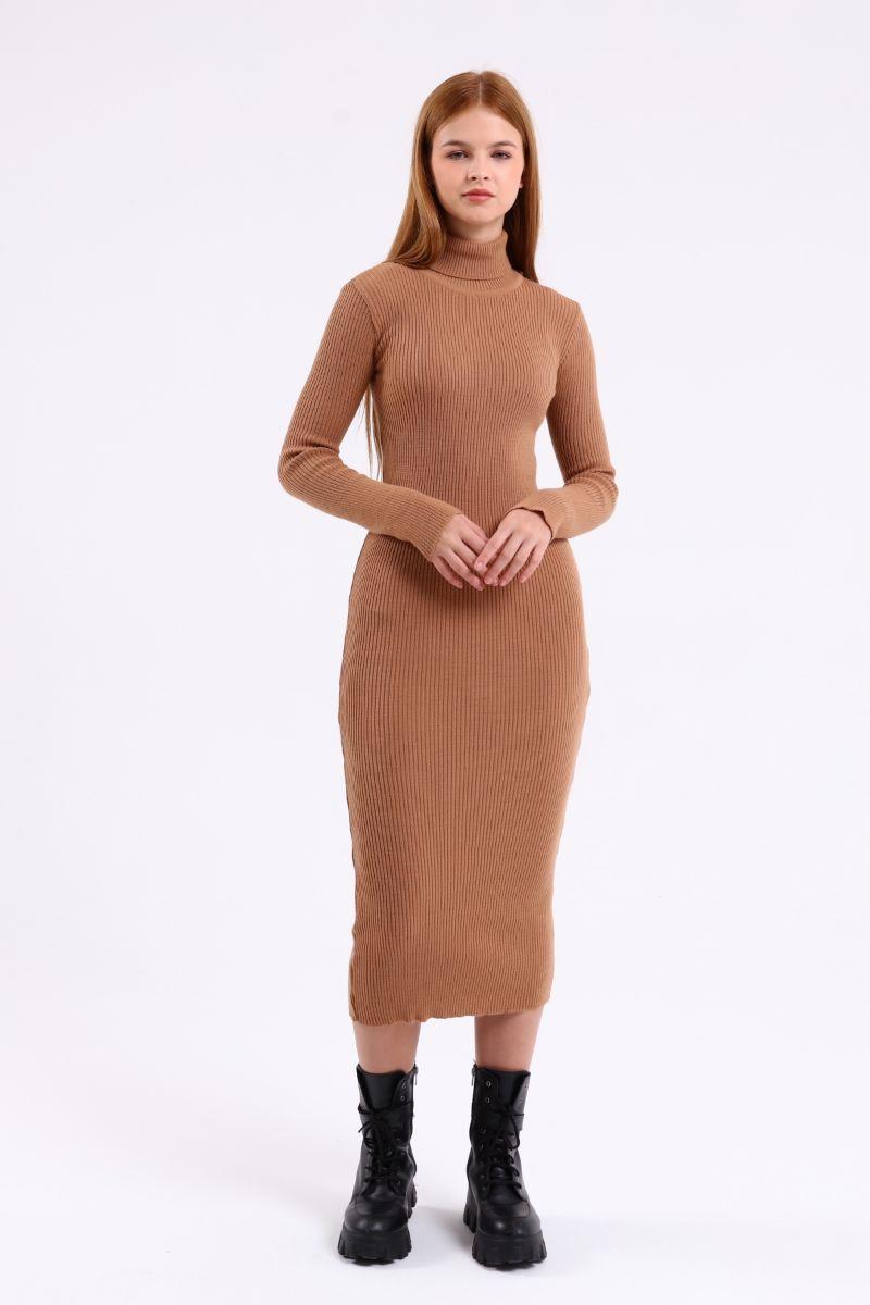 Kadın Triko Basic Elbise Camel
