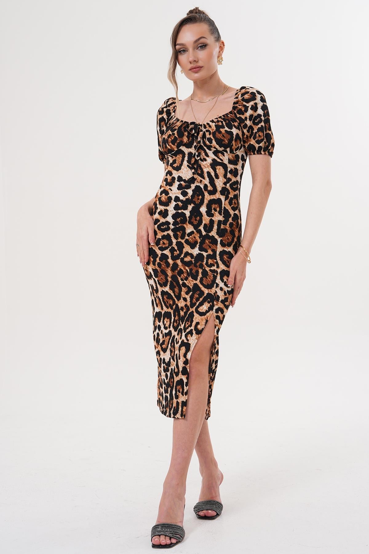 Karpuz Kol Leopar Elbise