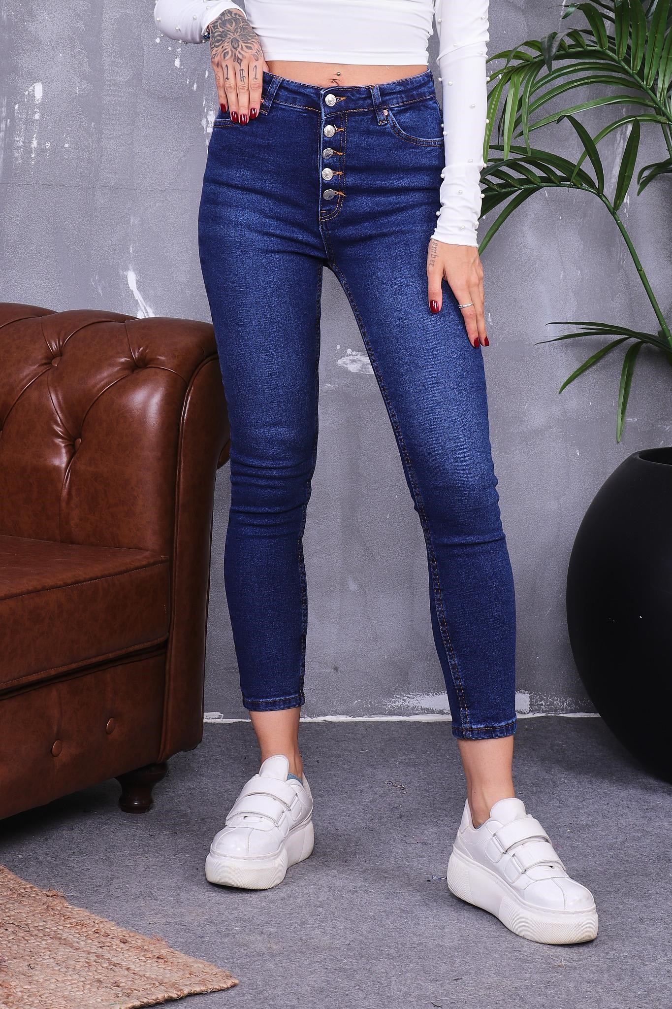 Önü Düğme Detaylı Likralı Jean