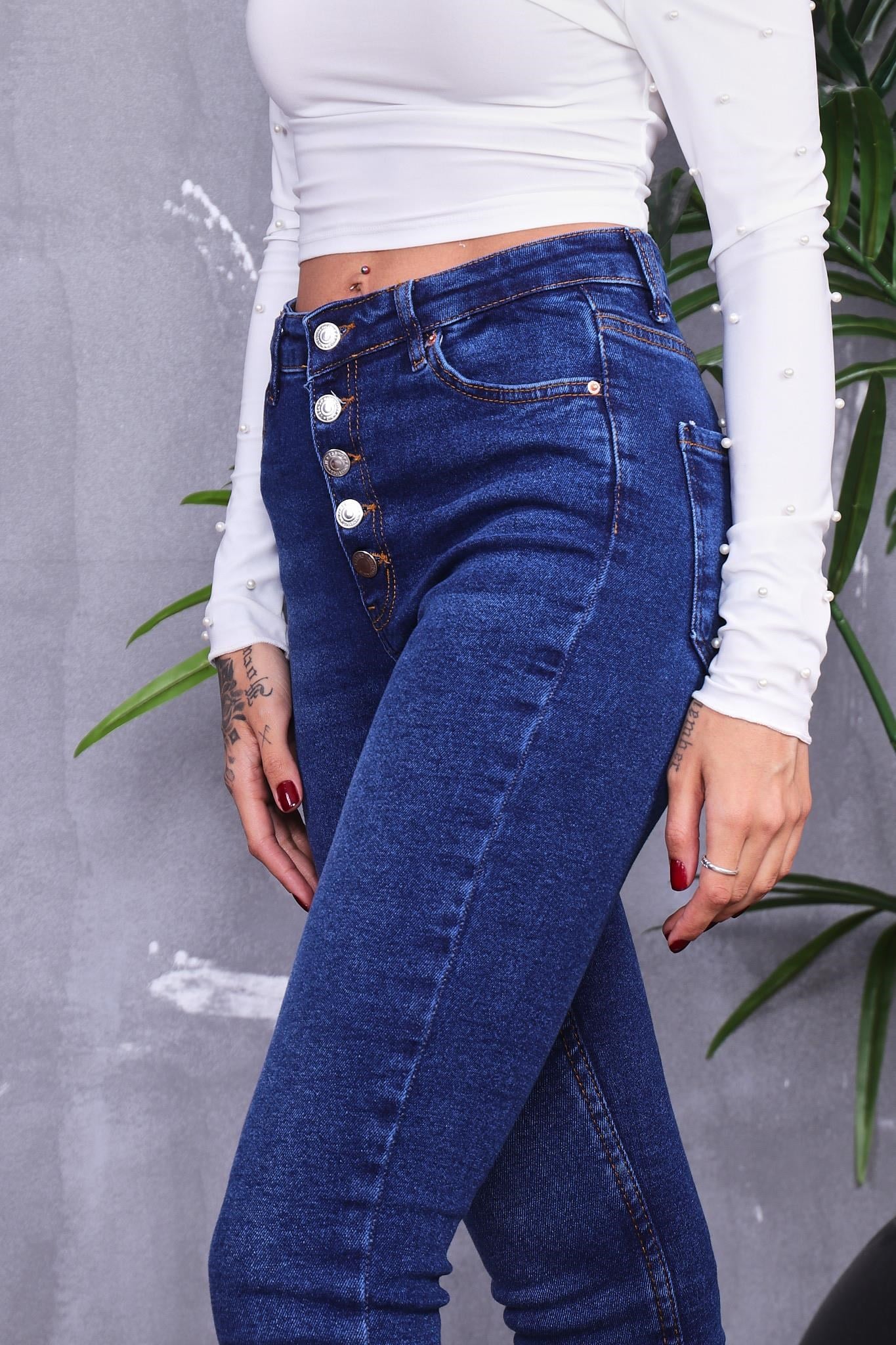Önü Düğme Detaylı Likralı Jean
