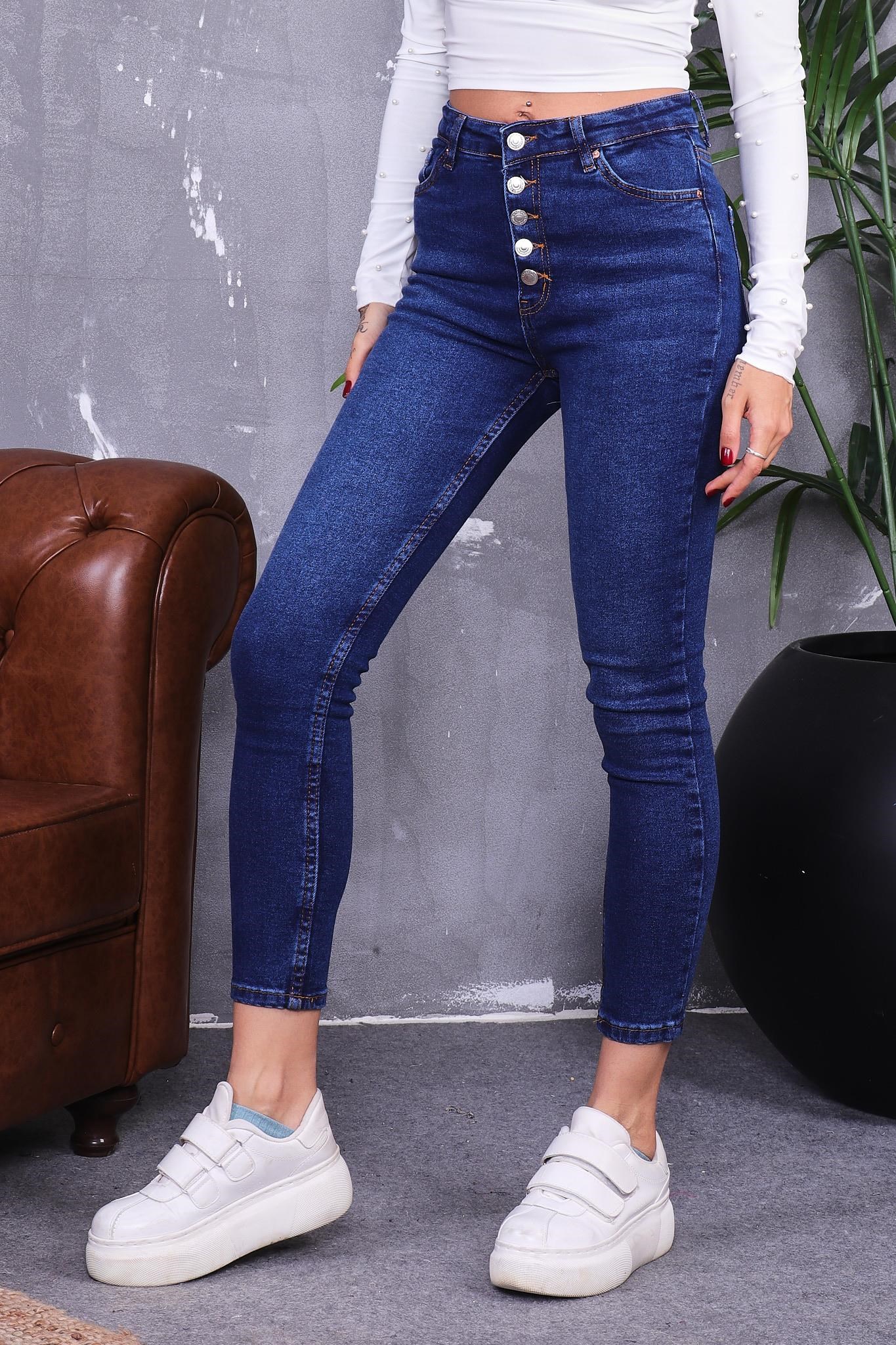 Önü Düğme Detaylı Likralı Jean