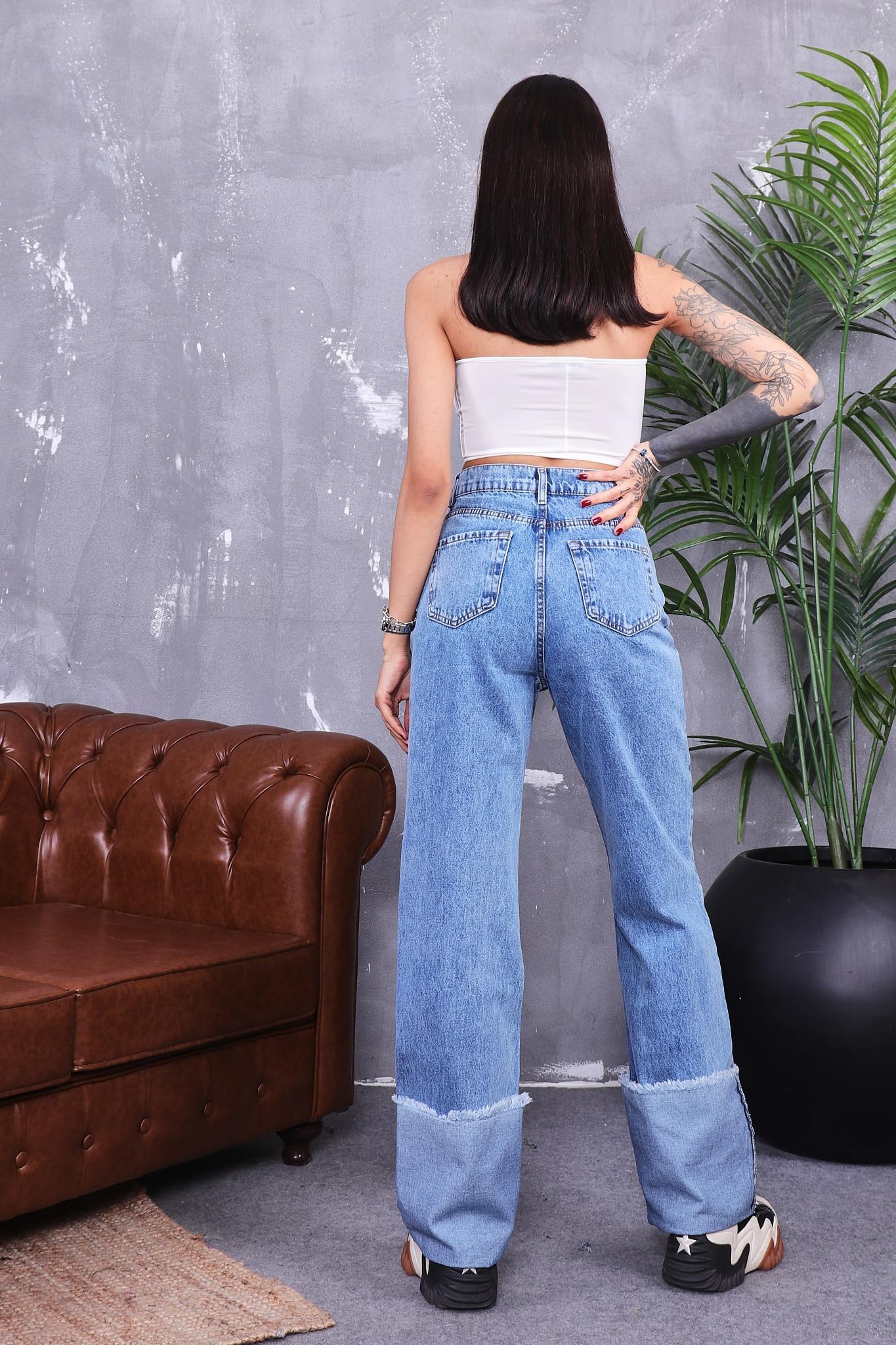 Paça Kıvırmalı Flare Jean Pantolon