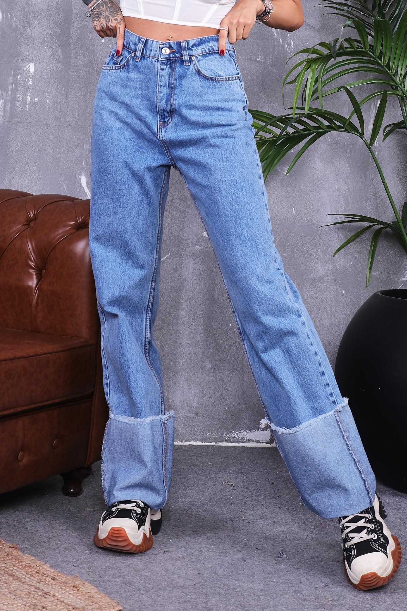 Paça Kıvırmalı Flare Jean Pantolon