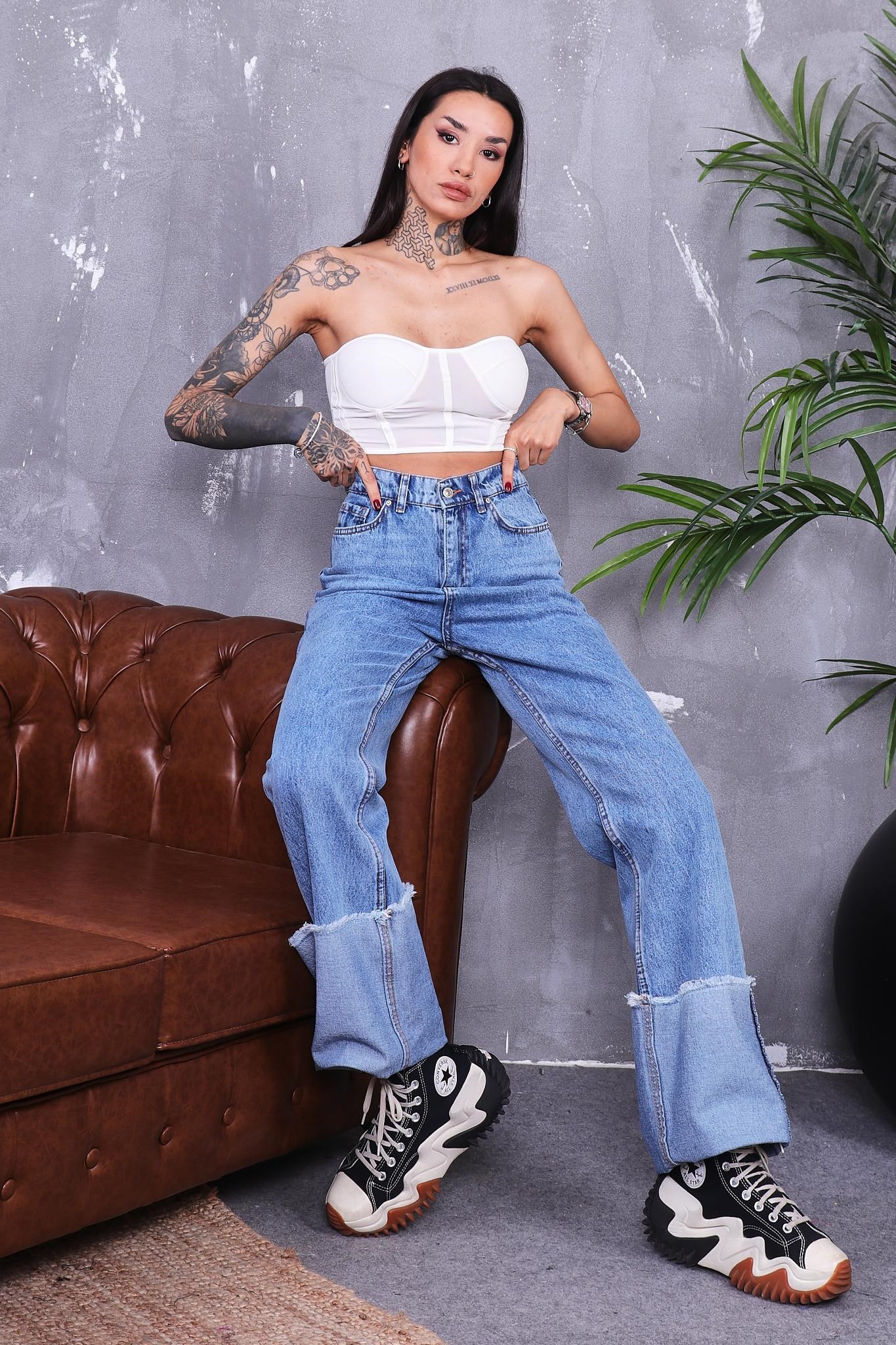 Paça Kıvırmalı Flare Jean Pantolon