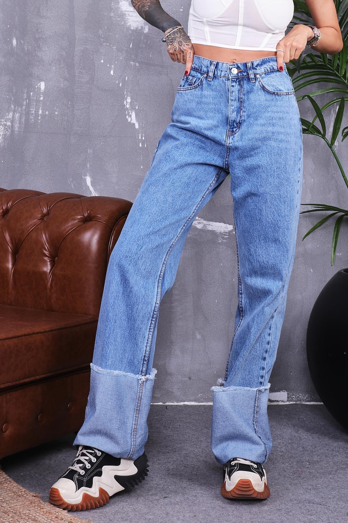 Paça Kıvırmalı Flare Jean Pantolon