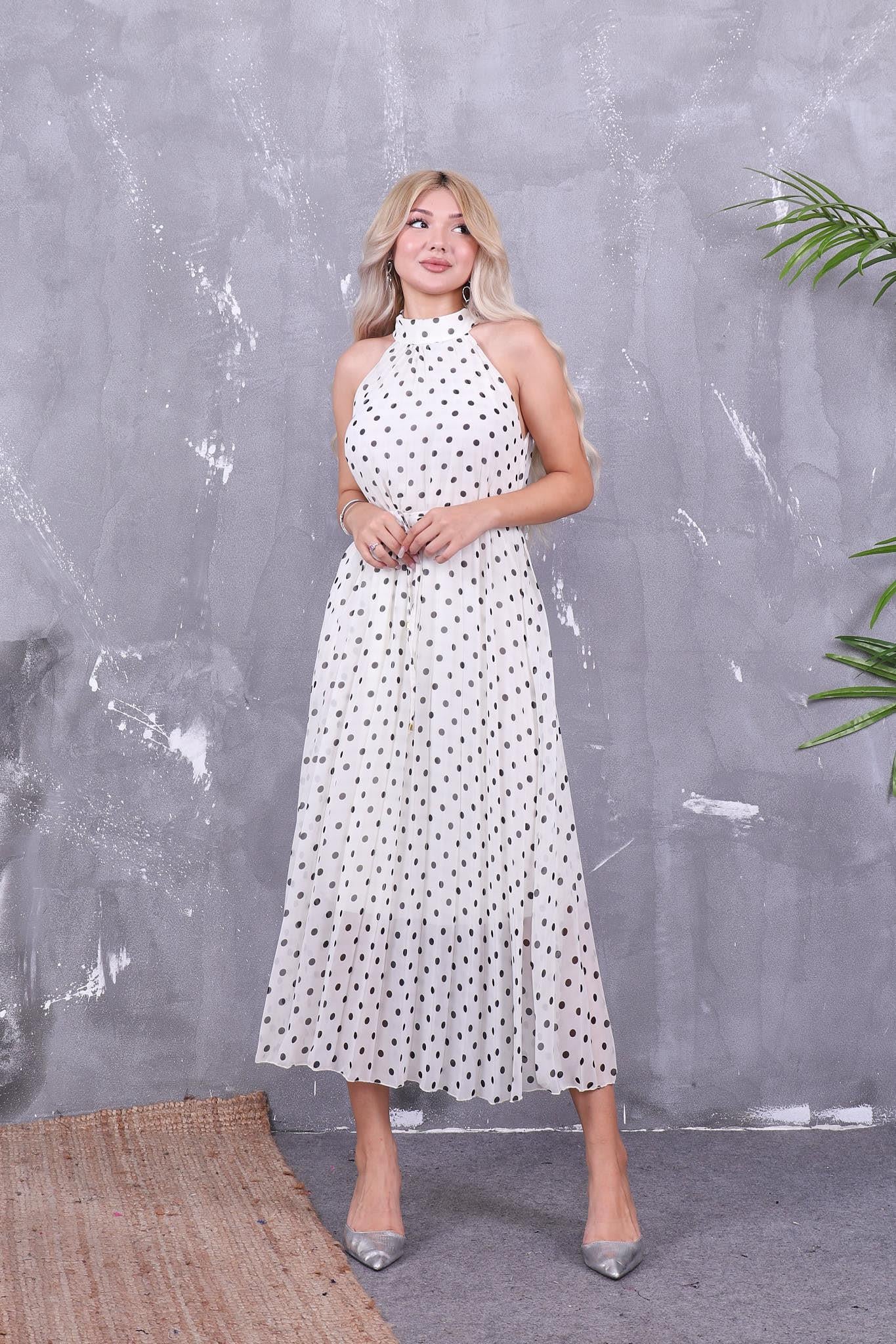 Puantiyeli Piliseli Elbise