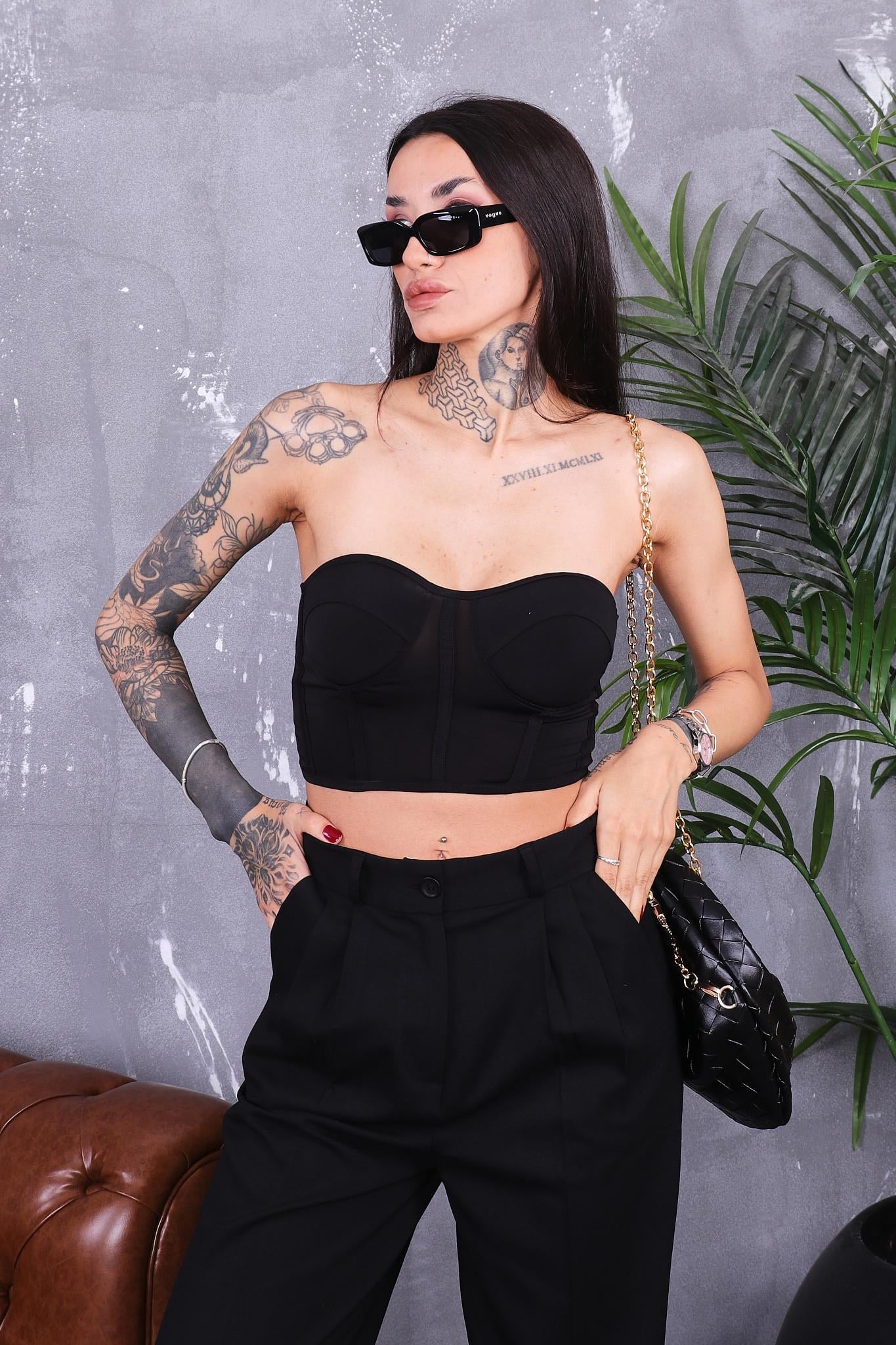 Straplez Crop Bluz