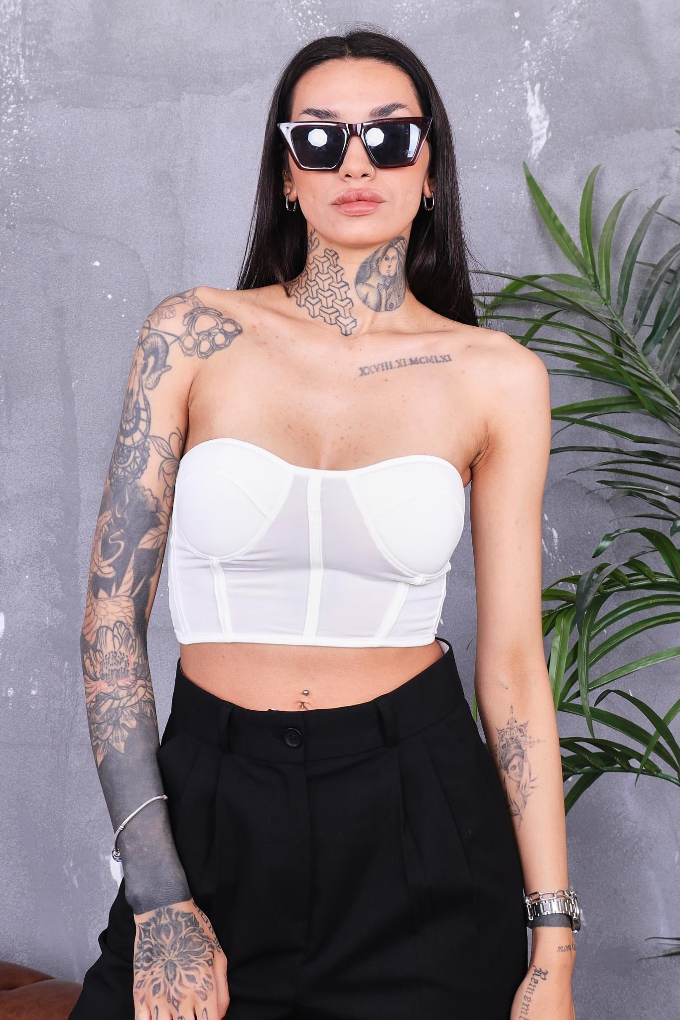 Straplez Crop Bluz