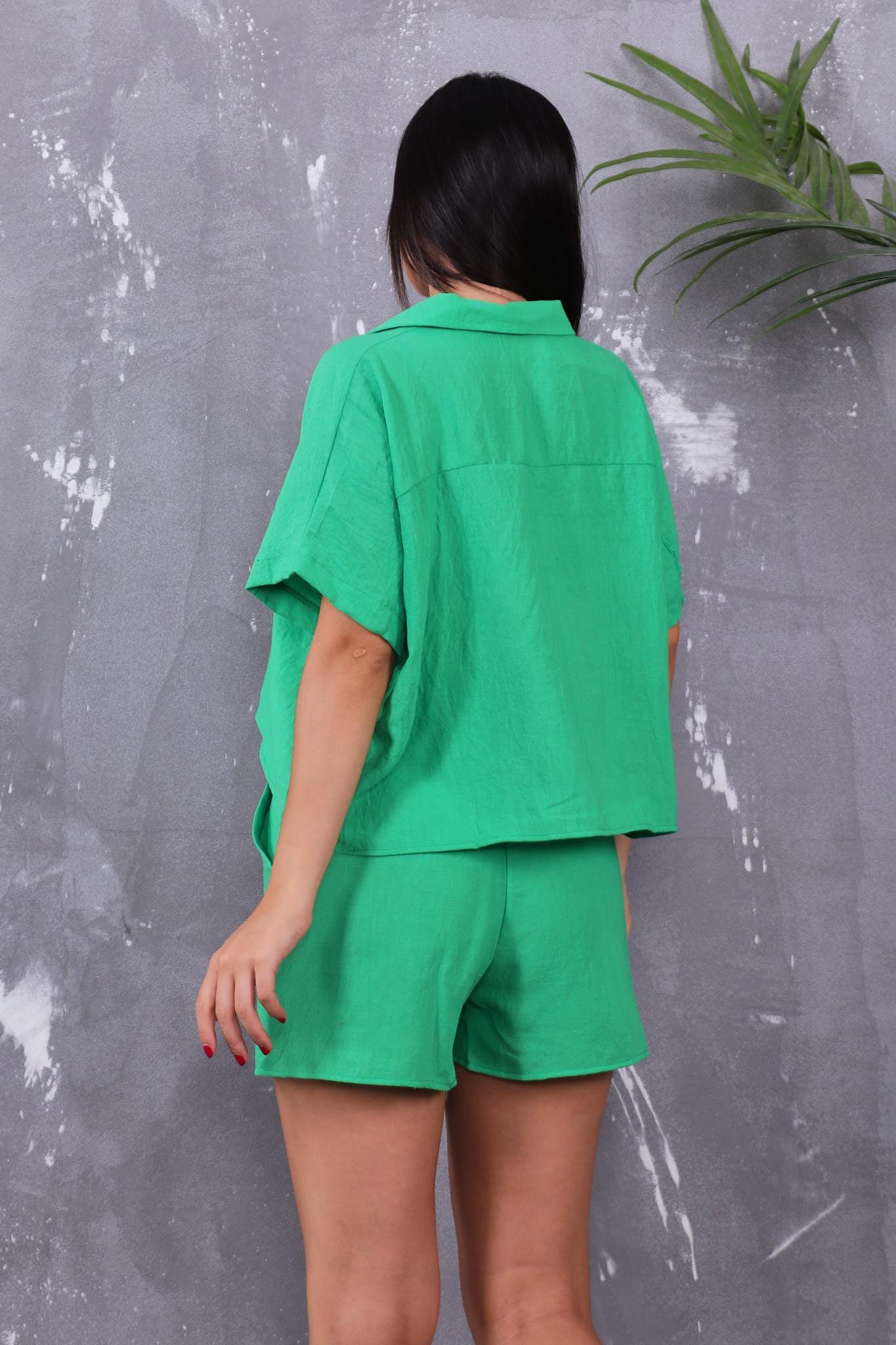 Yarasa Kol Keten Şort Takım