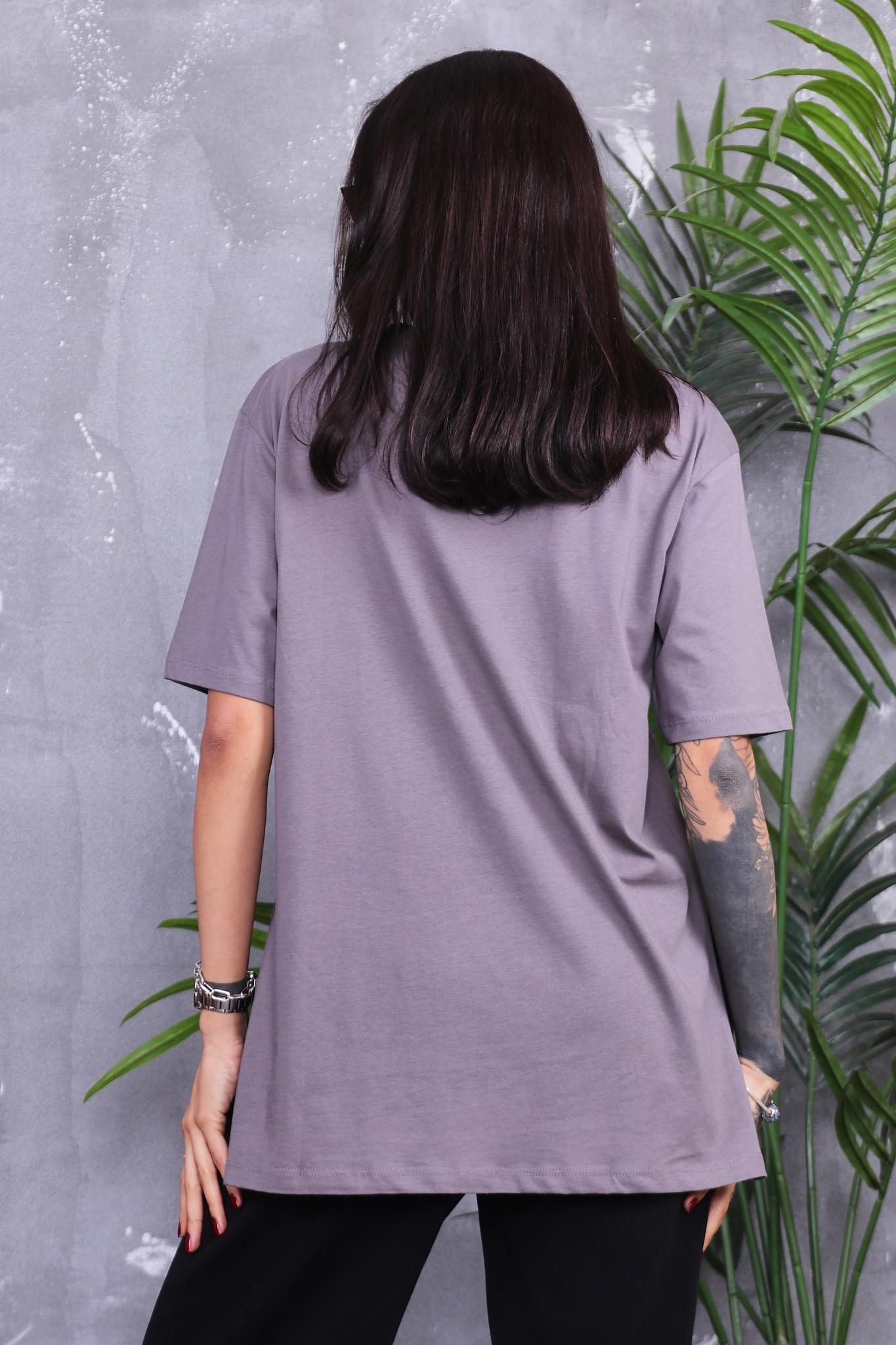 Zincir Detaylı Yanları Yırtmaçlı Oversize Tshirt