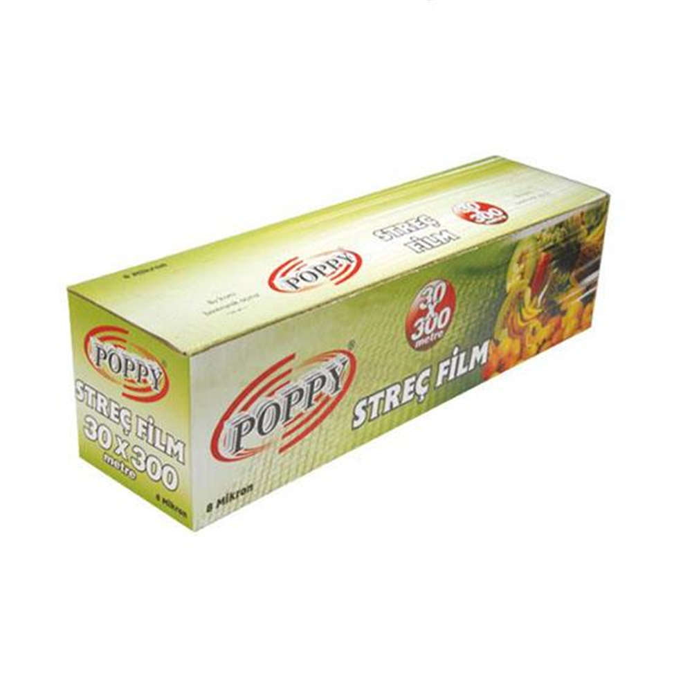 Poppy Streç Film Kutulu 30x300 m 8 Mikron 16 Adet (1 Koli)