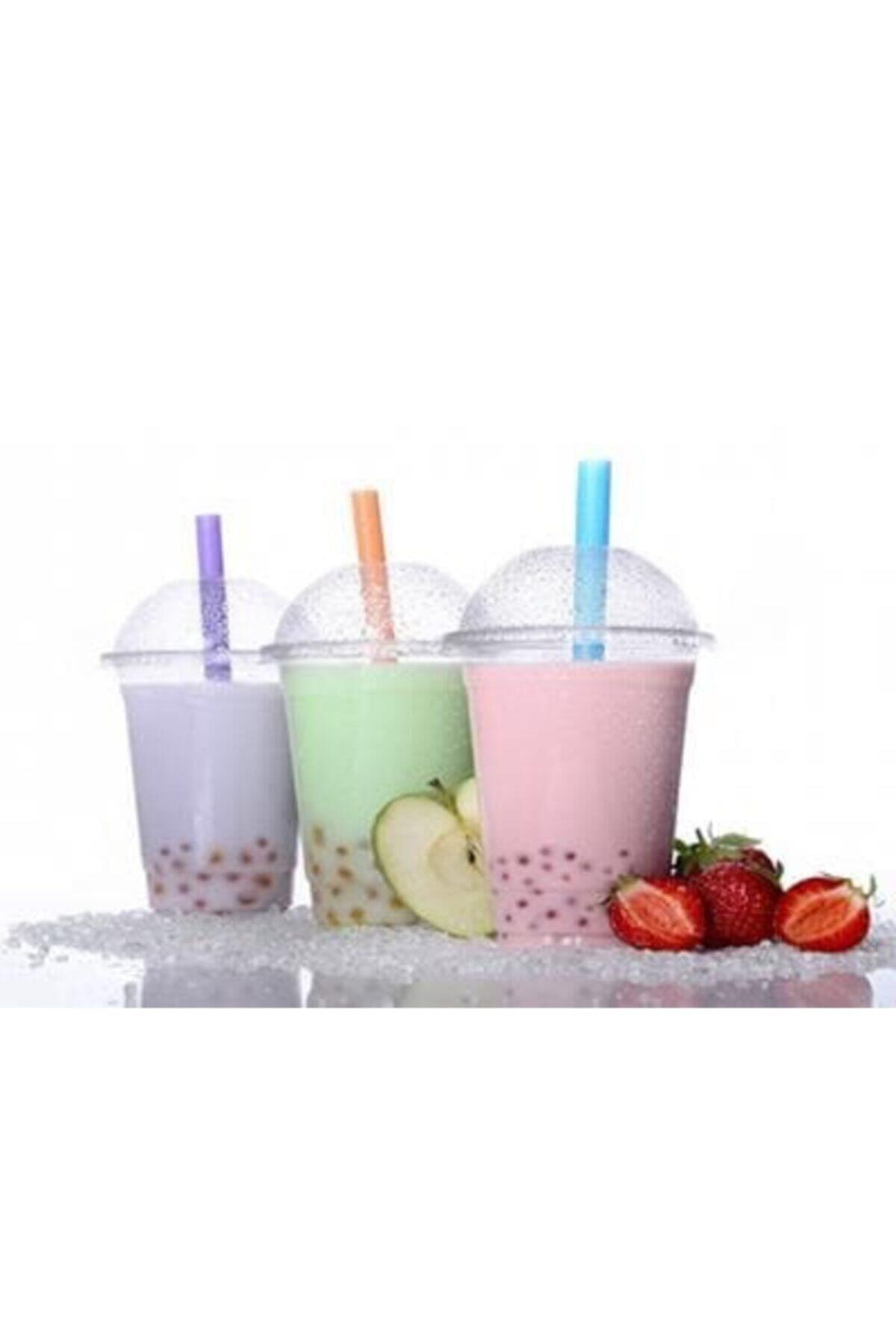 TEZYOLLA 400 CC Plastik Bardak + Delikli Bombe Kapak + Jelatinli Frozen Pipet 3 Lü SET 10 ADET