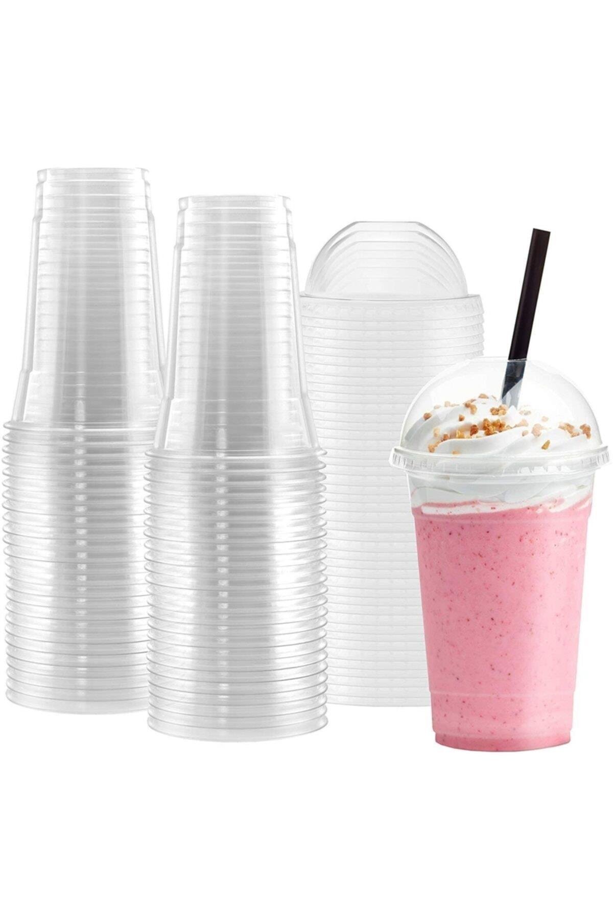 TEZYOLLA 400 CC Plastik Bardak + Delikli Bombe Kapak + Jelatinli Frozen Pipet 3 Lü SET 10 ADET