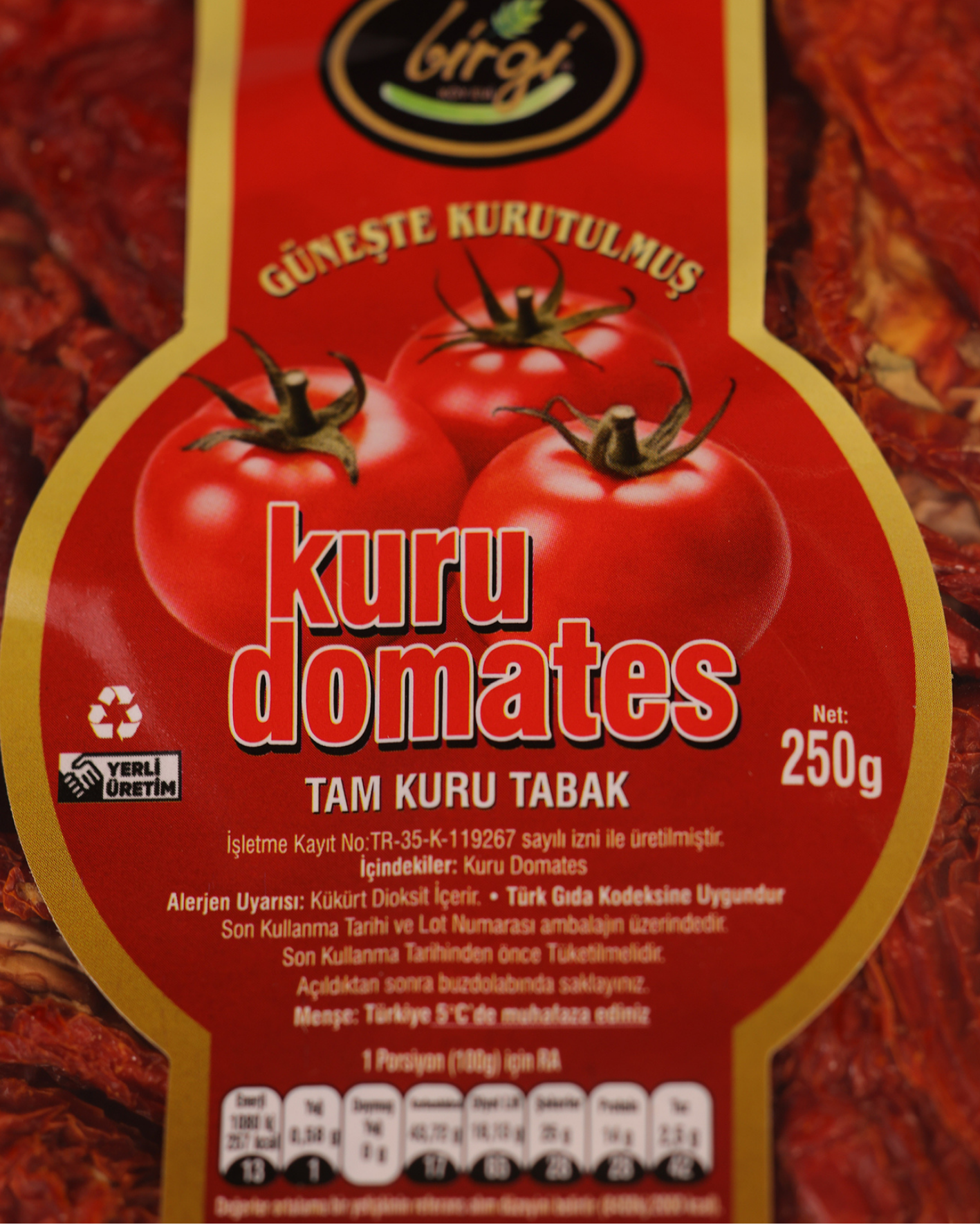 Birgi Köy EviKURUTULMUŞ MEYVELERBirgi Köy Evi Güneşte Kurutulmuş Domates (250 gr)