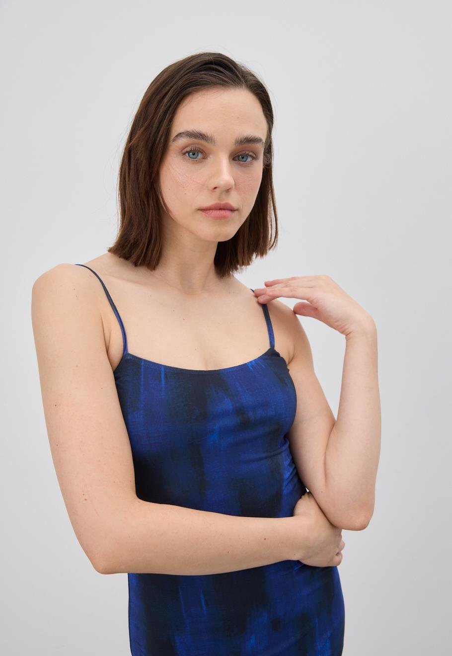 Askılı Ice Blue Astarlı Tül Elbise