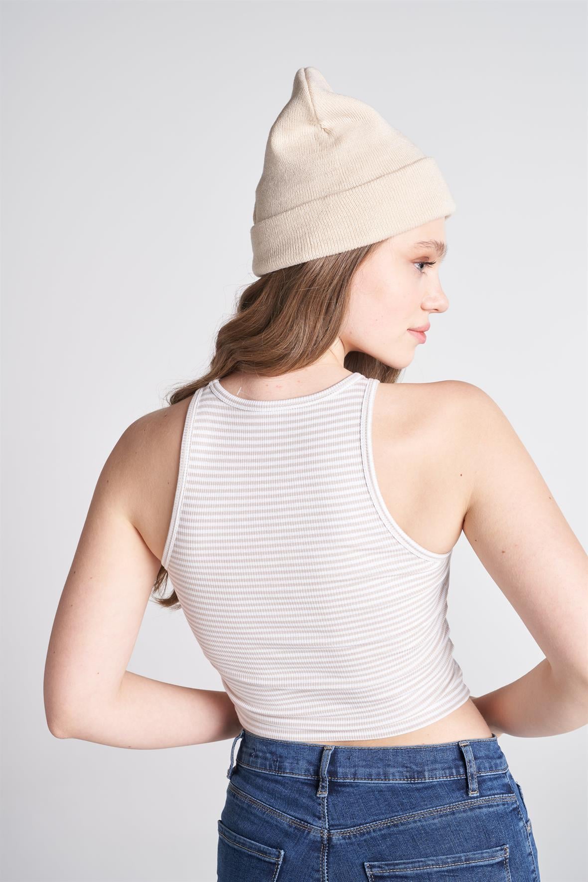 Çizgi Desenli Crop Bluz