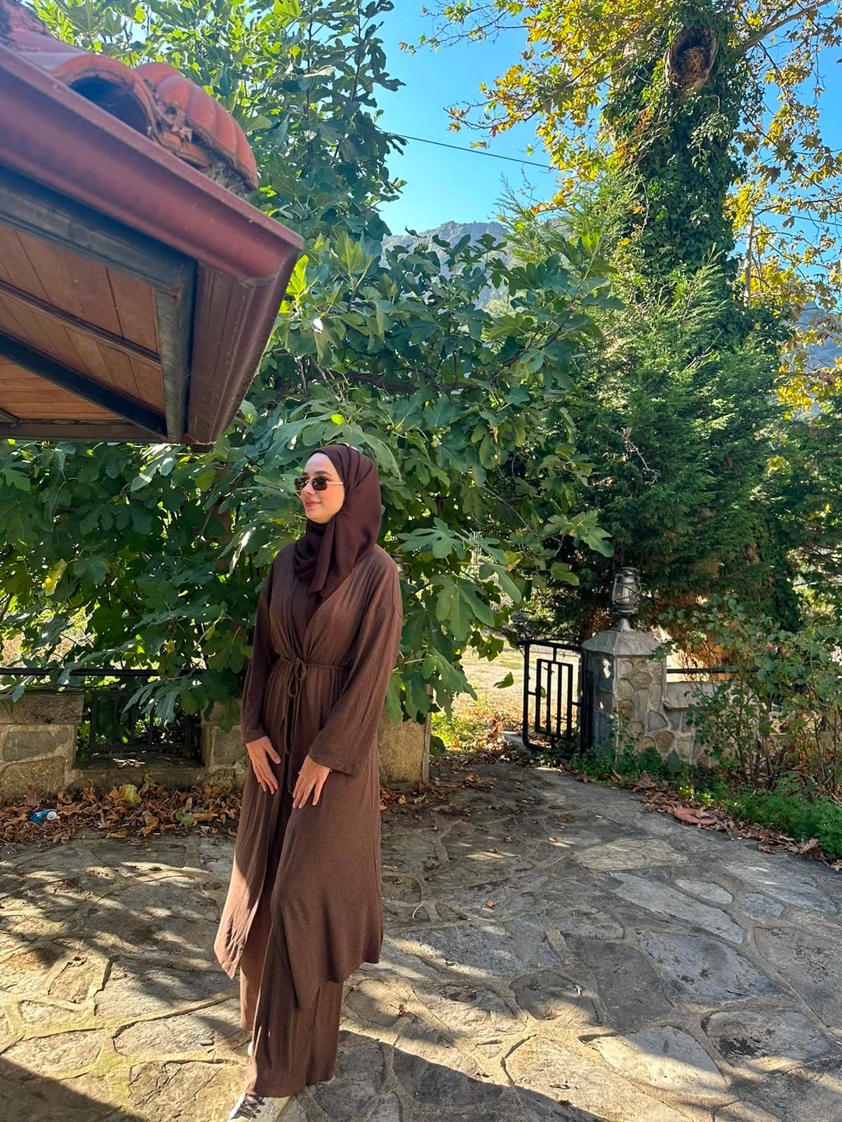 Kadın Kahve Melanj 3'lü Kimono Takım