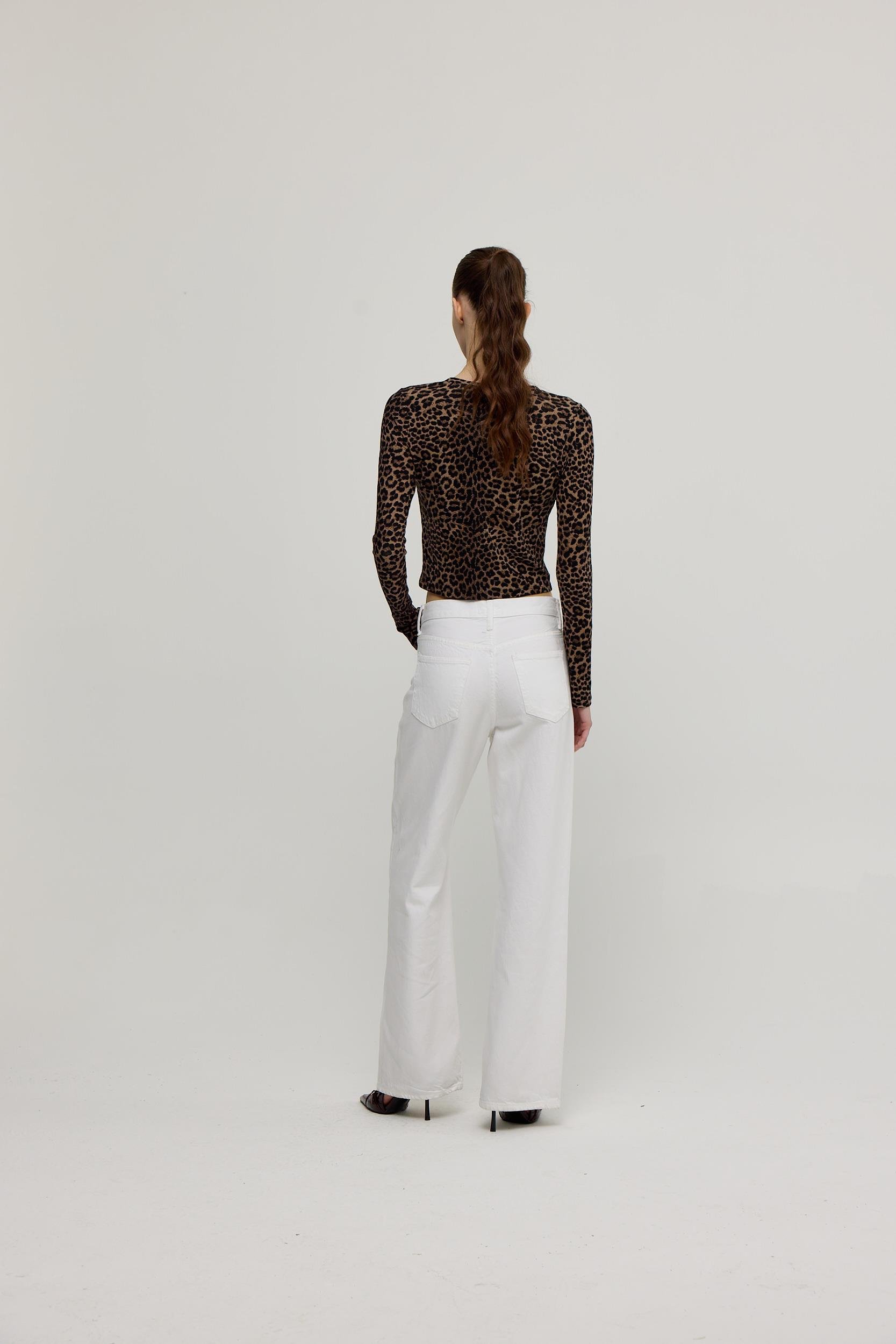 Kadın Leopar Desen Gold Düğmeli Crop Hırka
