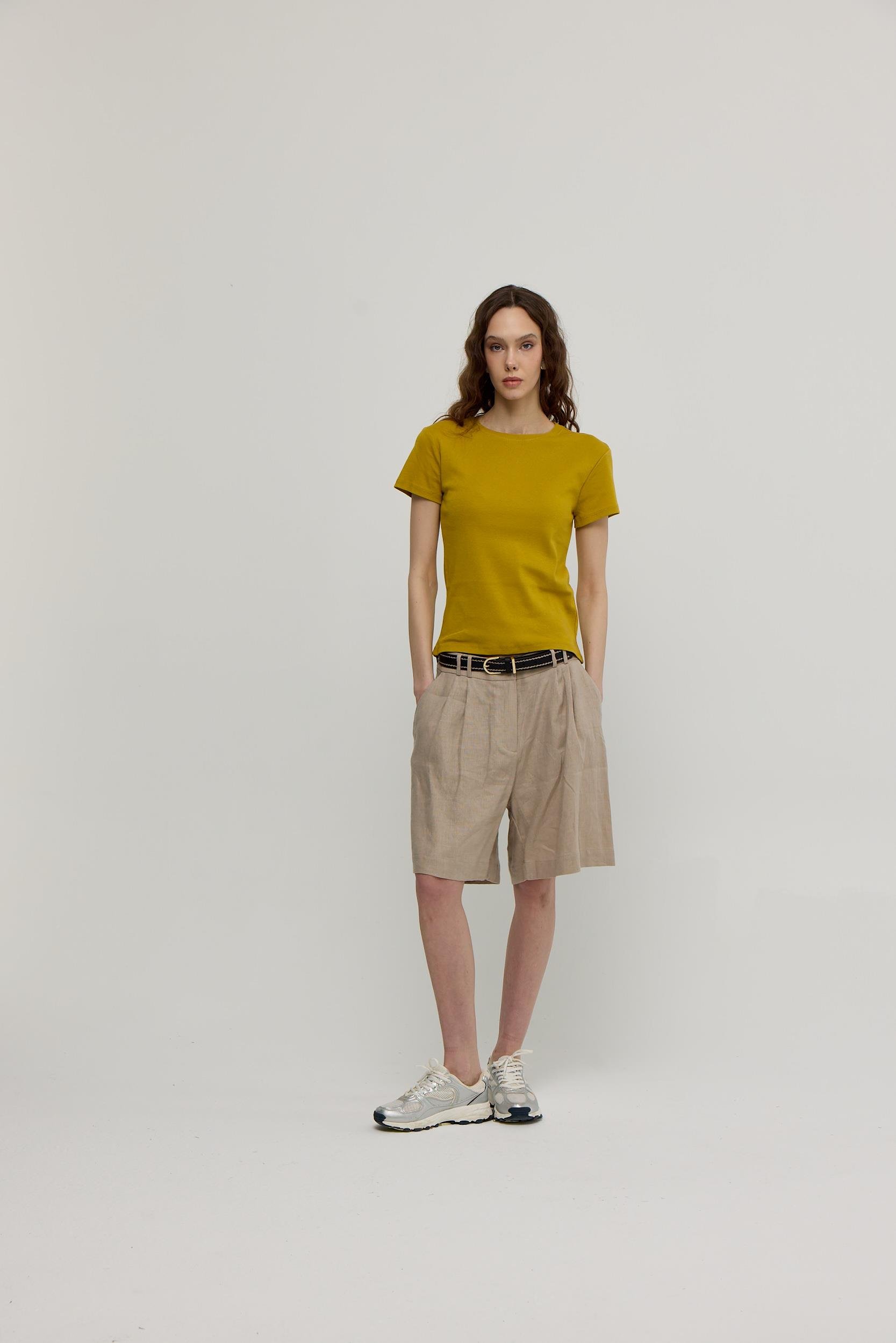 Kadın Olive Kısa Kollu Basic T-shirt
