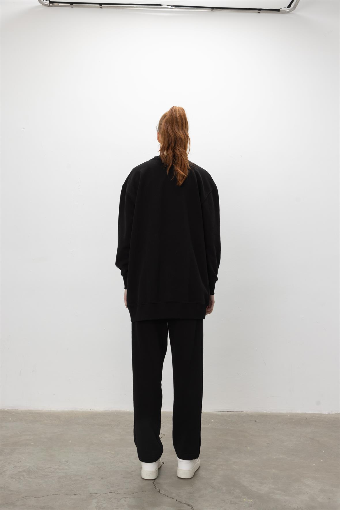 Oversize Basic 3 İplik Diagonel Kumaş Şardonsuz Uzun Sweatshirt