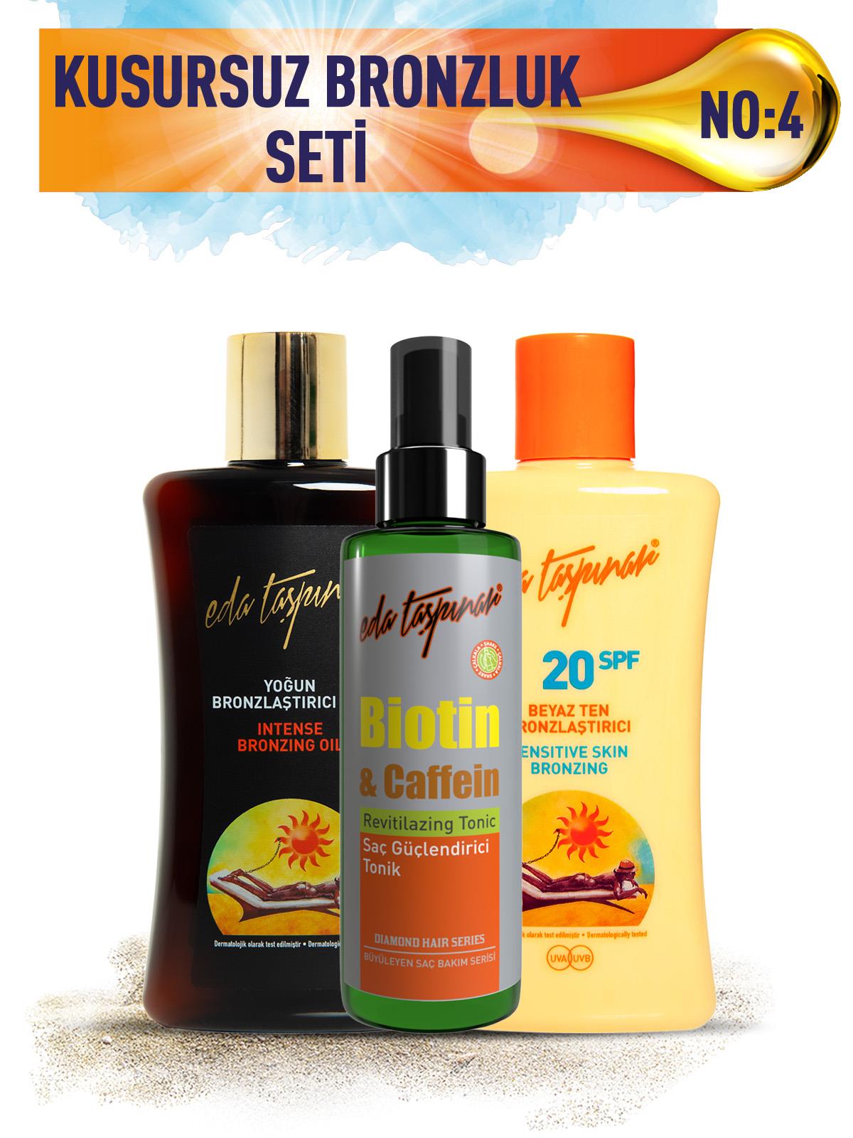 Kusursuz Bronzluk Seti No:4 Yoğun Bronzlaştırıcı SPF0 & Beyaz Ten SPF20 & Biotin Saç Spreyi