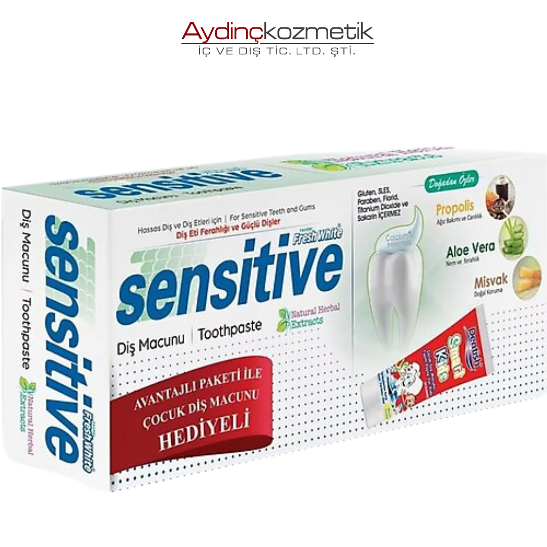 Fresh White Sensitive Diş Macunu 75ml Misvak +75ml Cocuk Macunu