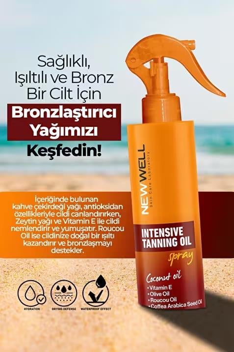 New Well Yoğun Bronzlaştırma Spreyi Kahve Çekirdeği Yağı 150 ML