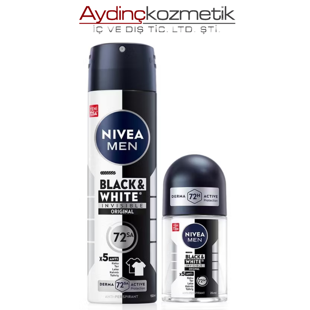 Nivea Men Black & White Deodorant + Roll Invisible Set